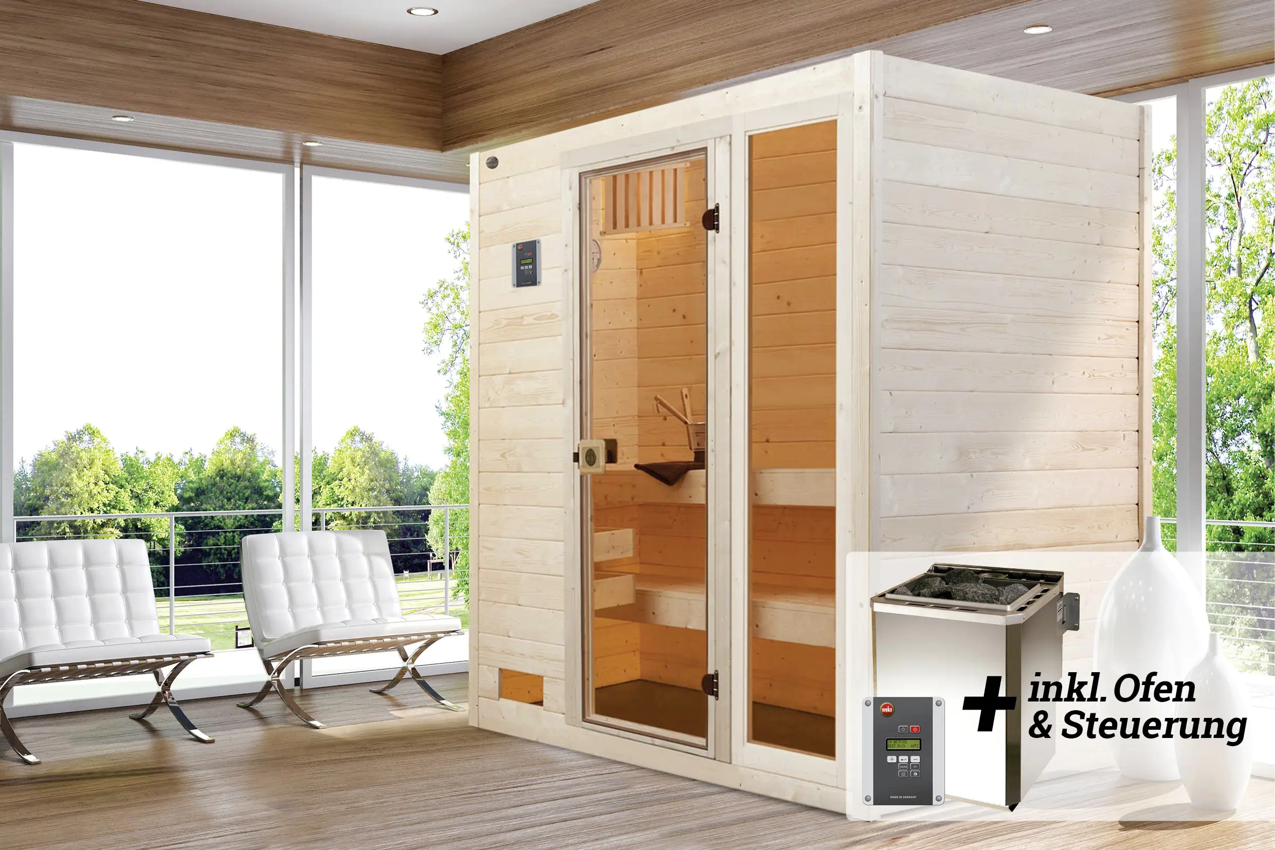 Weka Massivholz-Sauna Valida Gr. 2 Sparset 7,5 kW BioS Weka Massivholz-Sauna Valida Gr. 2 Sparset 7,5 kW BioS