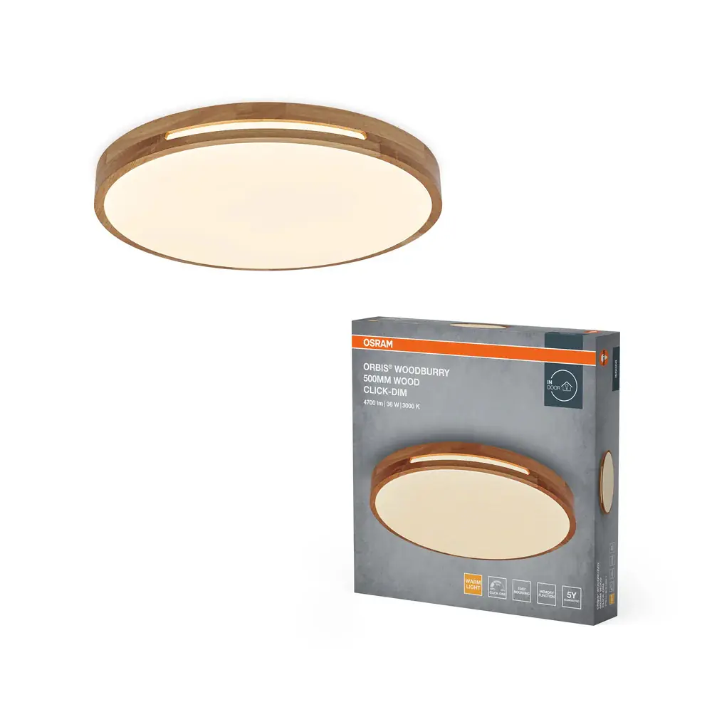 Osram LED Deckenleuchte Orbis Woodburry 50 cm 36W Holzdekor dimmbar
