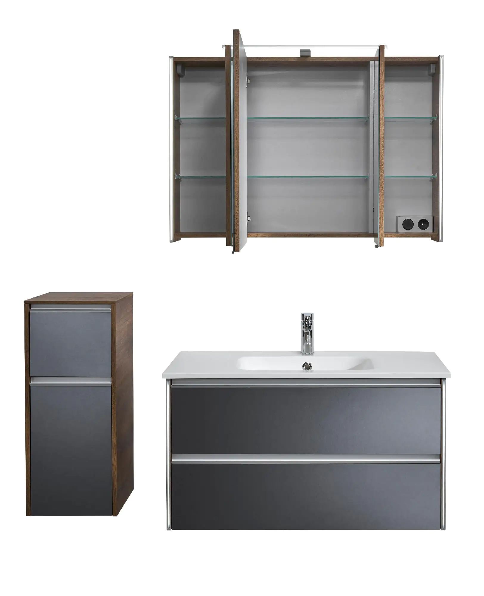 Pelipal Badmöbel-Set 6040 Stahlgrau/Eiche Ribbeck mit LED-Profil + Unterschrank 137 cm