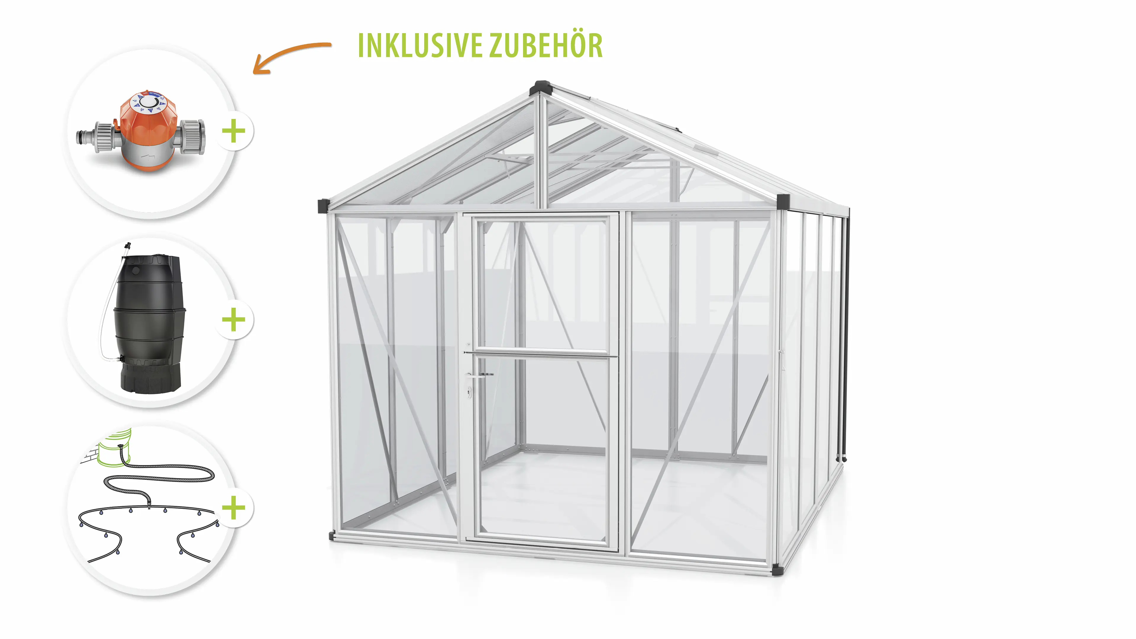 Vitavia Gewächshaus-Set Zeus 8100 ESG/HKP alu 266 x 324 cm 