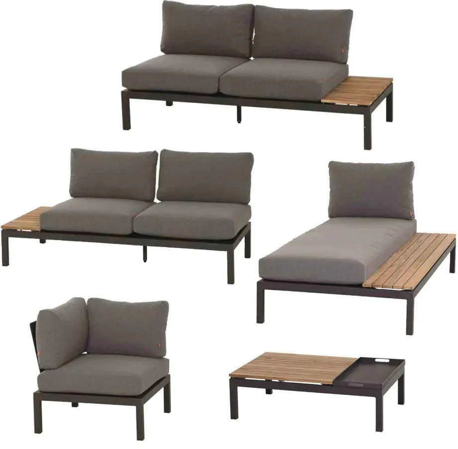 Siena Garden Gartenmöbel-Set Alvida Aluminium/Holz inkl. Kissen mit Tablett 5-tlg.