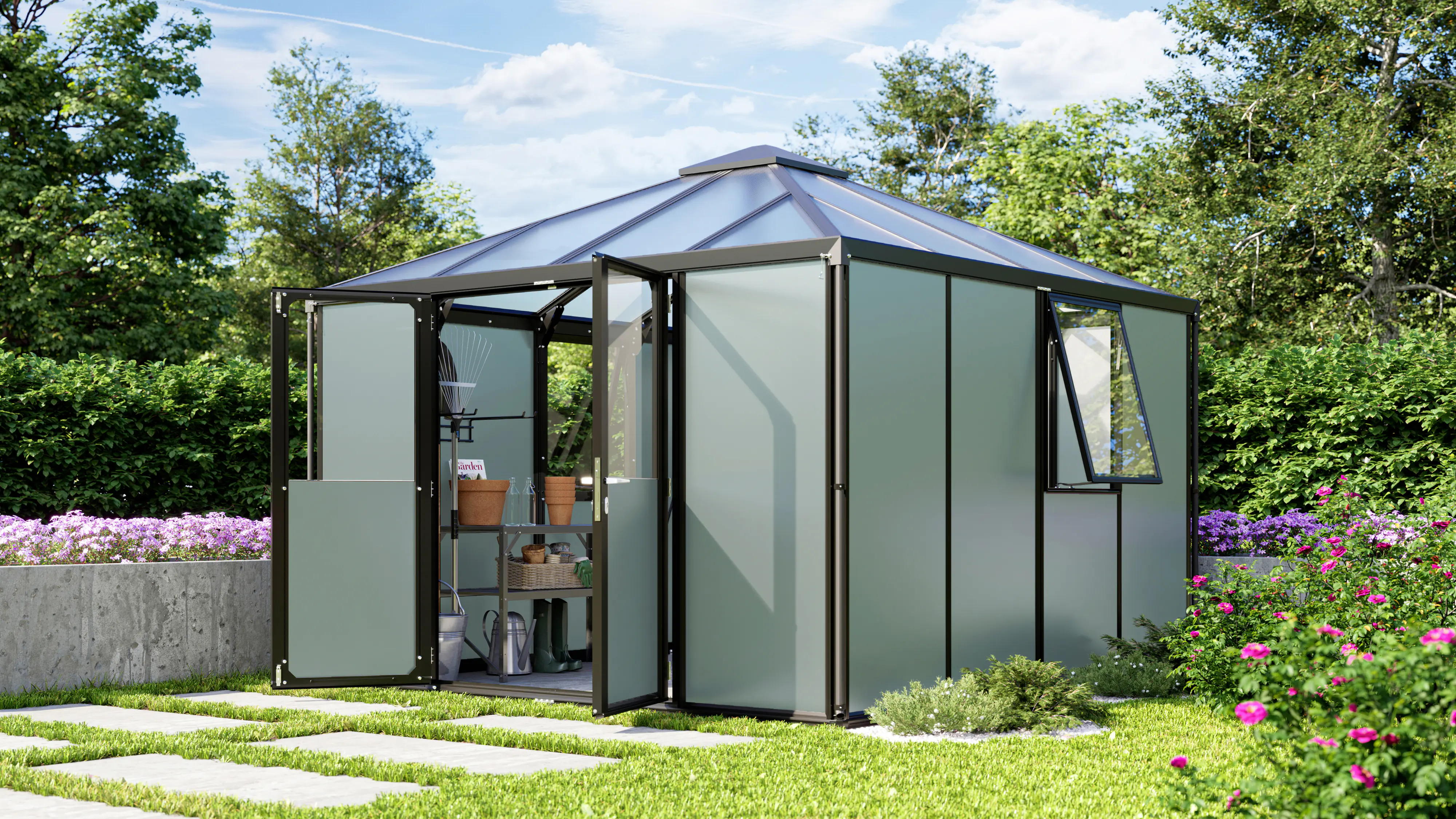 Vitavia Metallgerätehaus Universum schwarz mit Bodenplatte 317 x 321 cm Vitavia Metallgerätehaus Universum schwarz mit Bodenplatte 317 x 321 cm