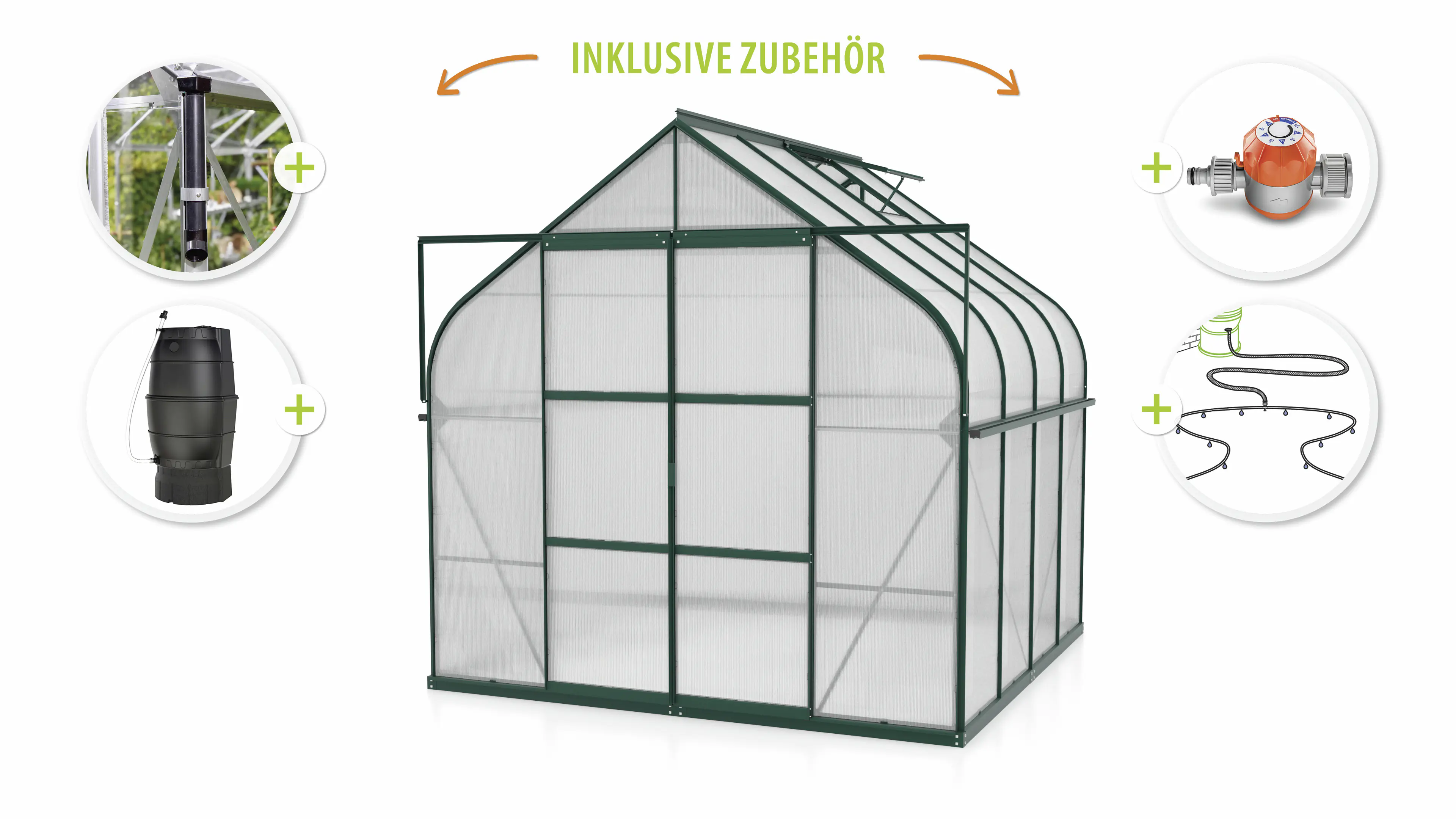 Vitavia Gewächshaus-Set Dione 6700 HKP 4 mm smaragd 254 x 254 cm 