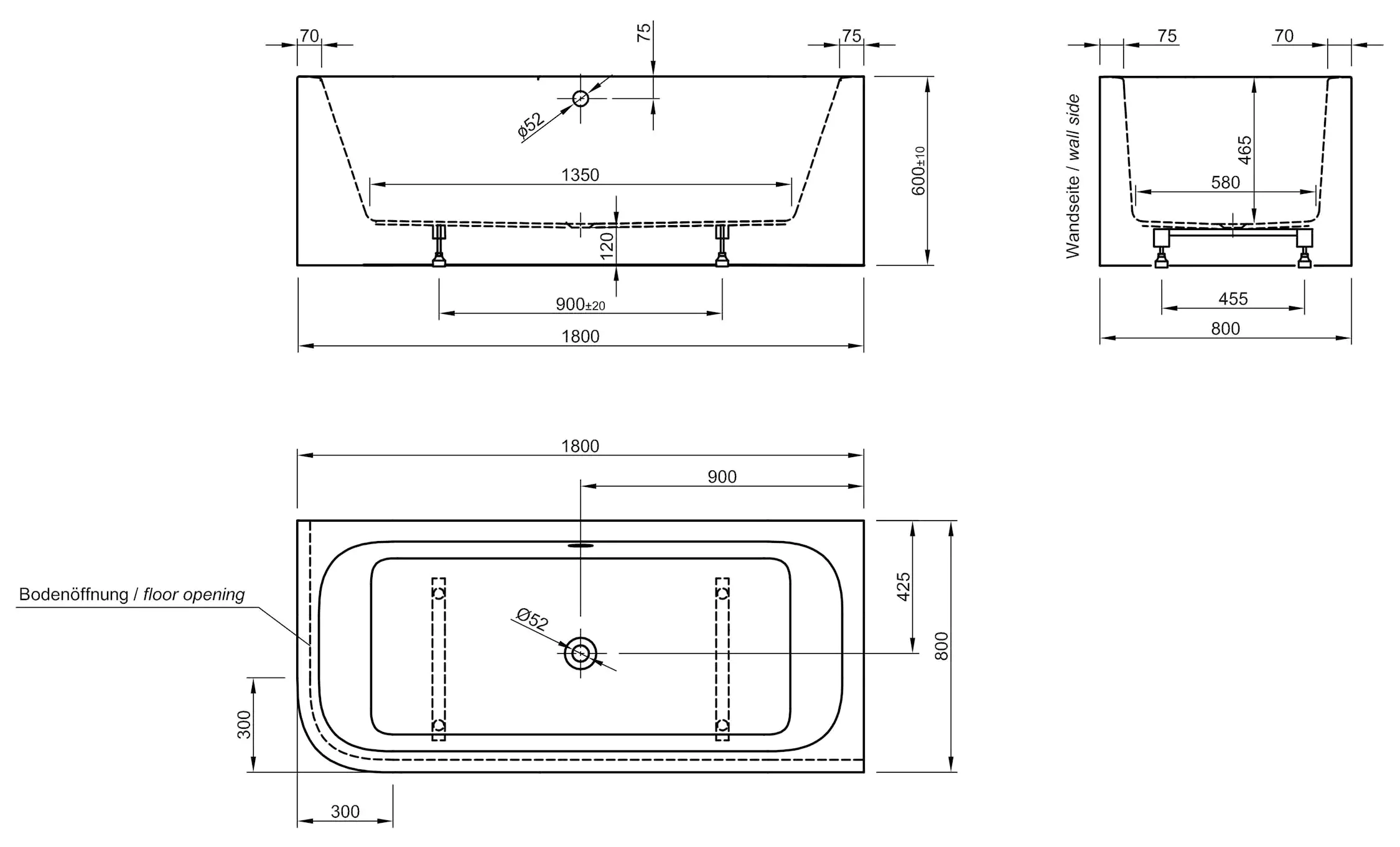 4005489135751_2619311 Ottofond Whirlpool-Komplettset Spirit mit Ab-/Überlaufgarnitur 180 x 80 cm, weiß, Modell B