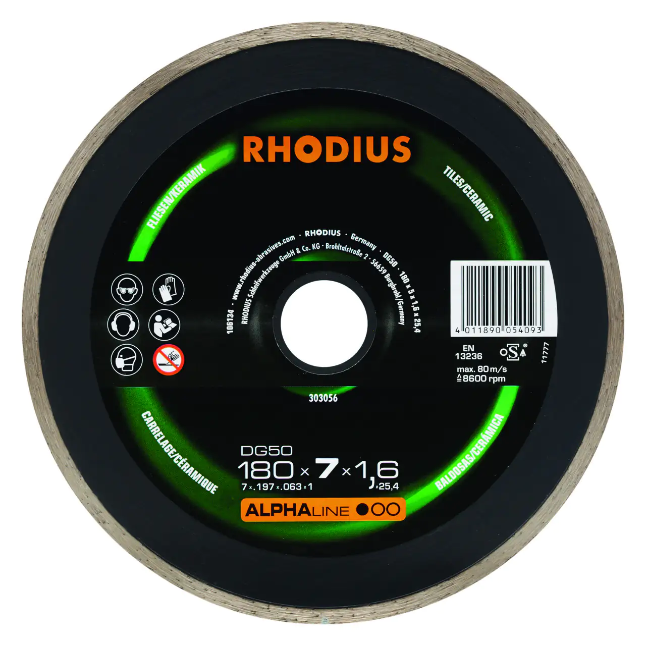 Rhodius Diamanttrennscheibe DG50 Fliesen Ø 180 mm Bohrung 25,4 mm Rhodius Diamanttrennscheibe DG50 Fliesen Ø 180 mm Bohrung 25,4 mm