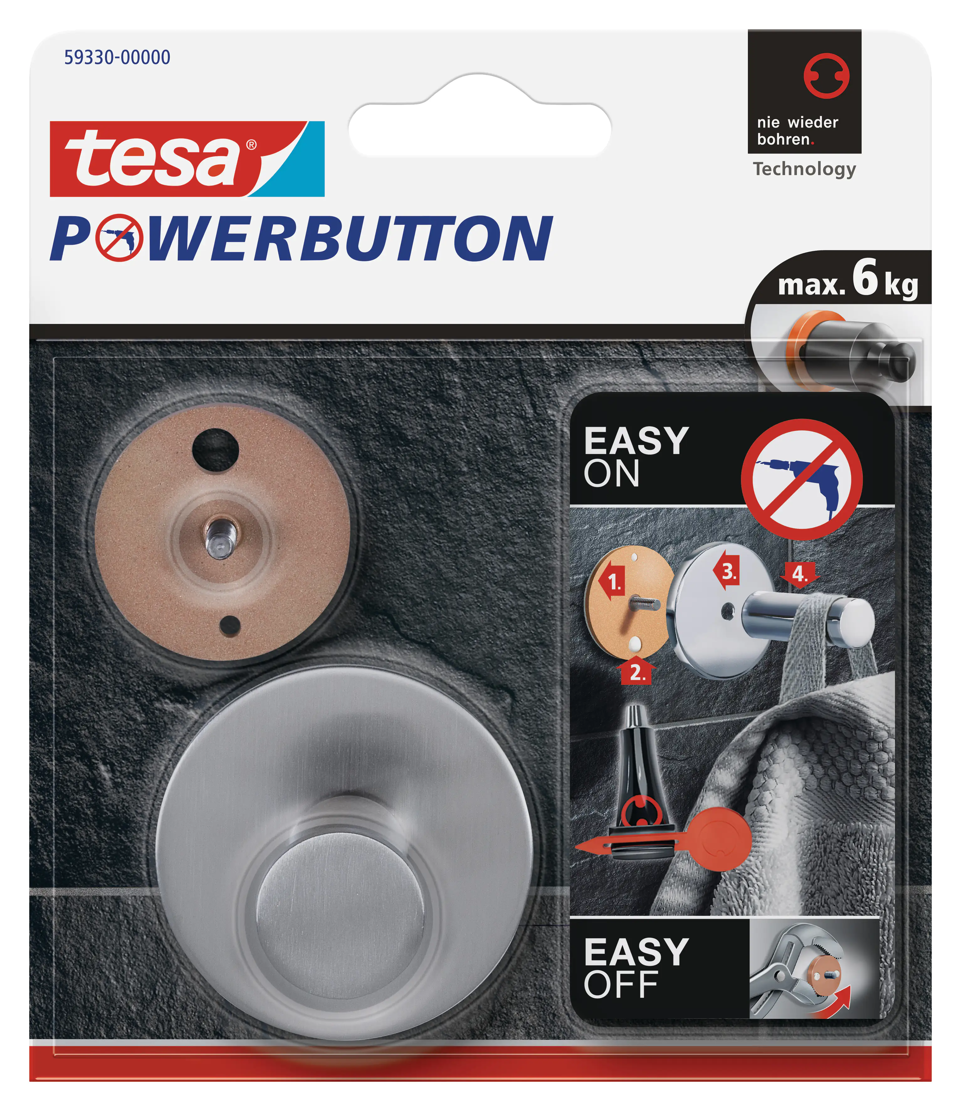 tesa Powerbutton Haken Classic rund, Edelstahl