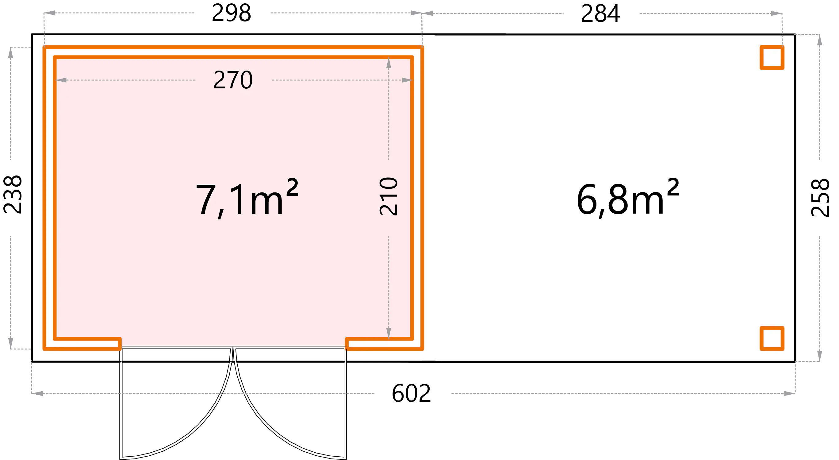 Telluria Gerätehaus Classico Open Lounge L 3024 rechts weiß 582 x 238 cm