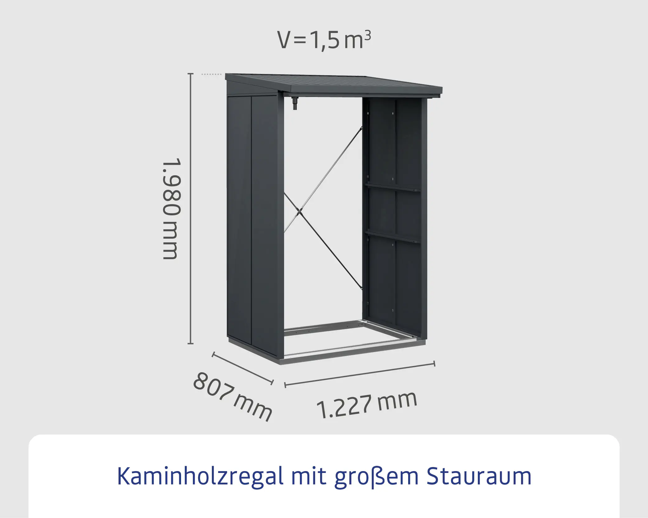 Ecostar Kaminholzregal Elegant-V Typ 1, anthrazitgrau, mit Verstrebung