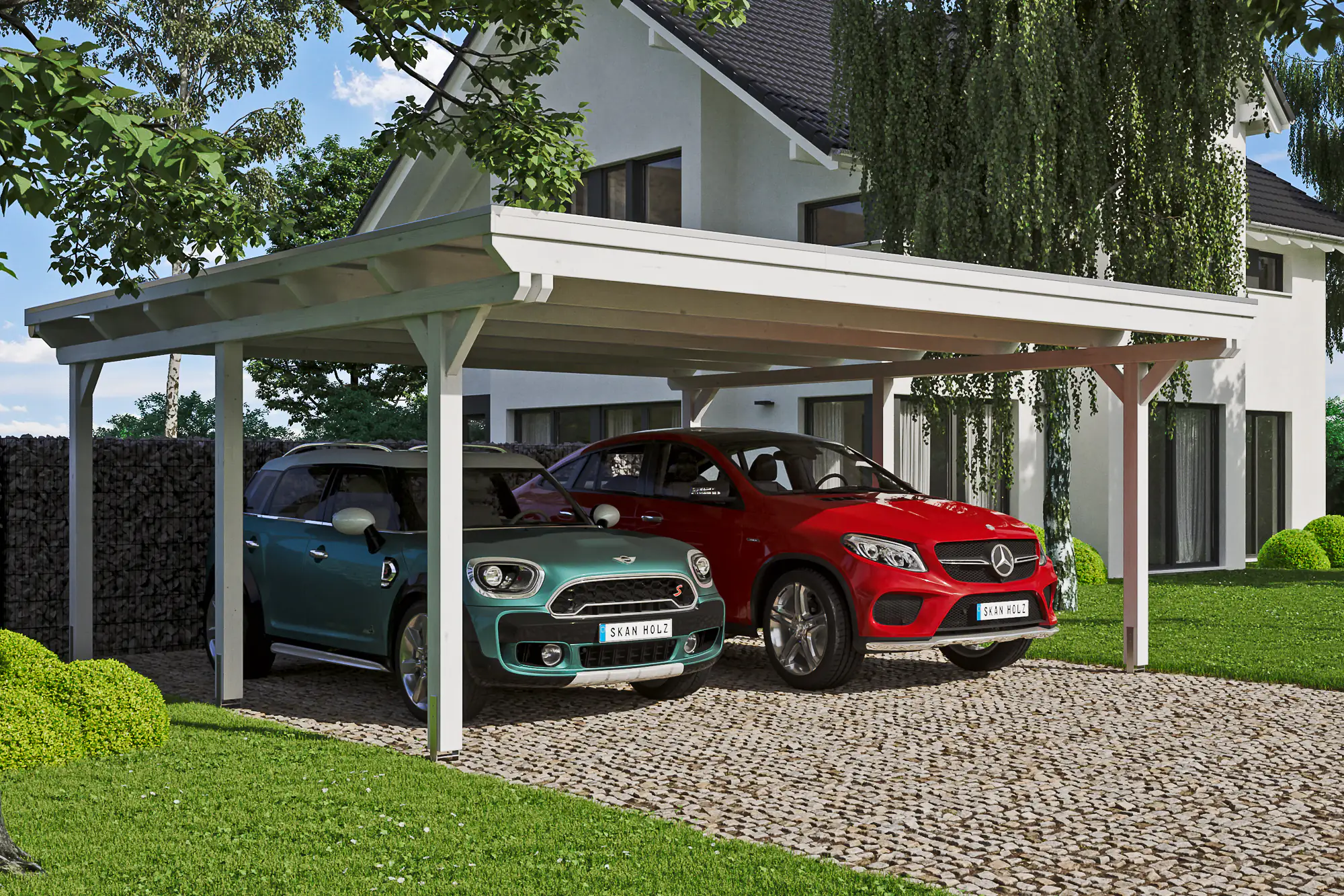 4018211022526 SKAN HOLZ Carport Emsland 613 x 604 cm mit Aluminiumdach, lasiert in Weiß