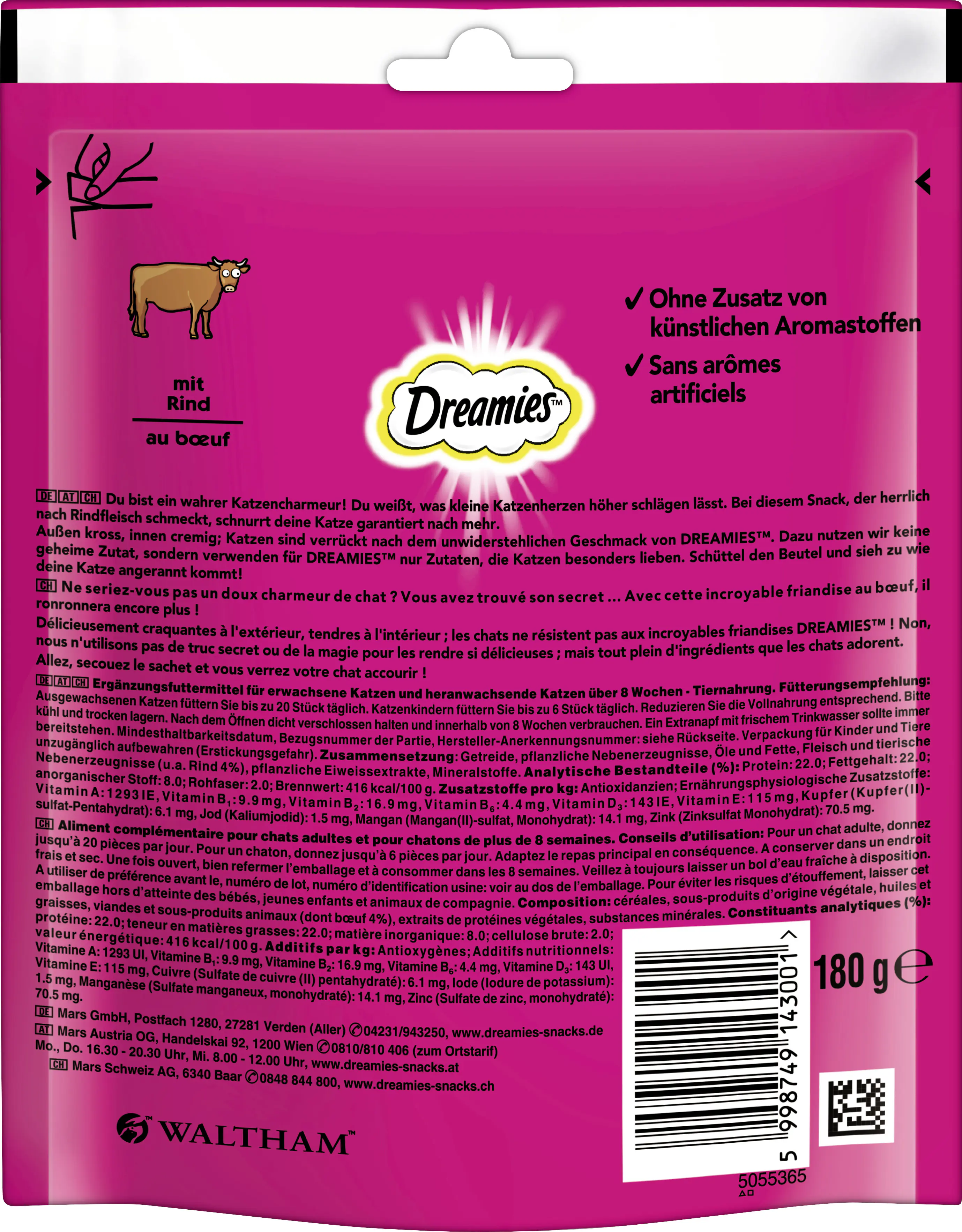 Dreamies Snacks mit Rind Katzensnack 180 g Dreamies Snacks mit Rind Katzensnack 180 g