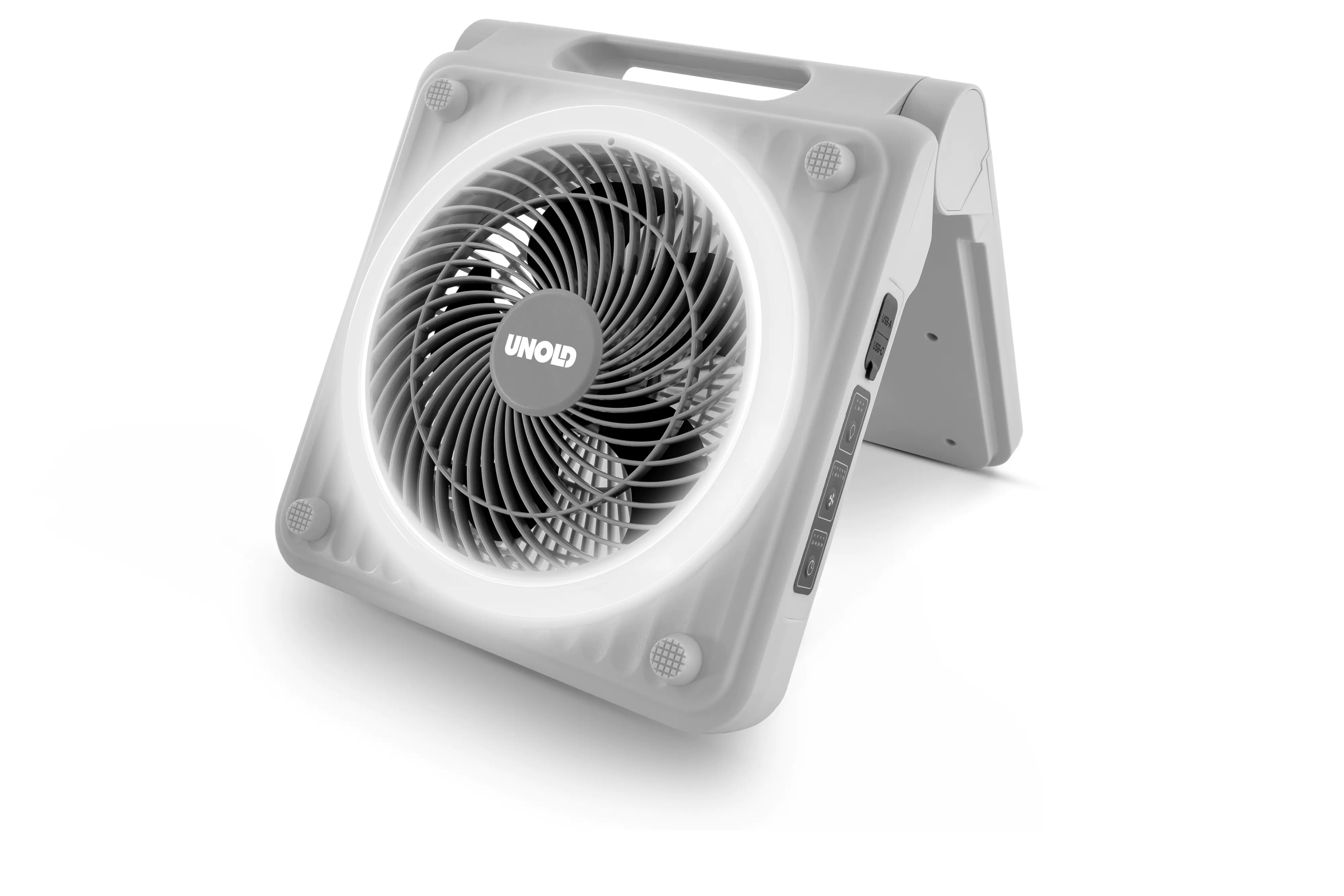 Unold Akku-Solarventilator Camping Ø 20 cm 5 Geschwindigkeitsstufen grau