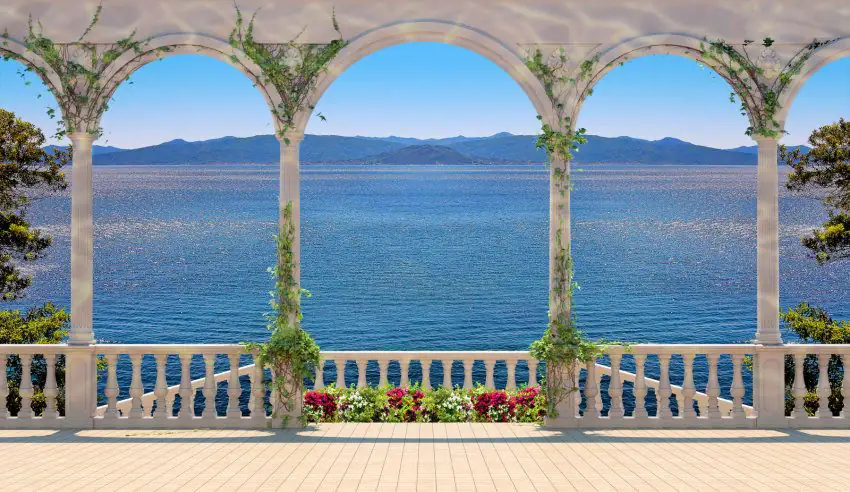 papermoon Vlies- Fototapete Digitaldruck 350 x 260 cm Terrace with Colonnade