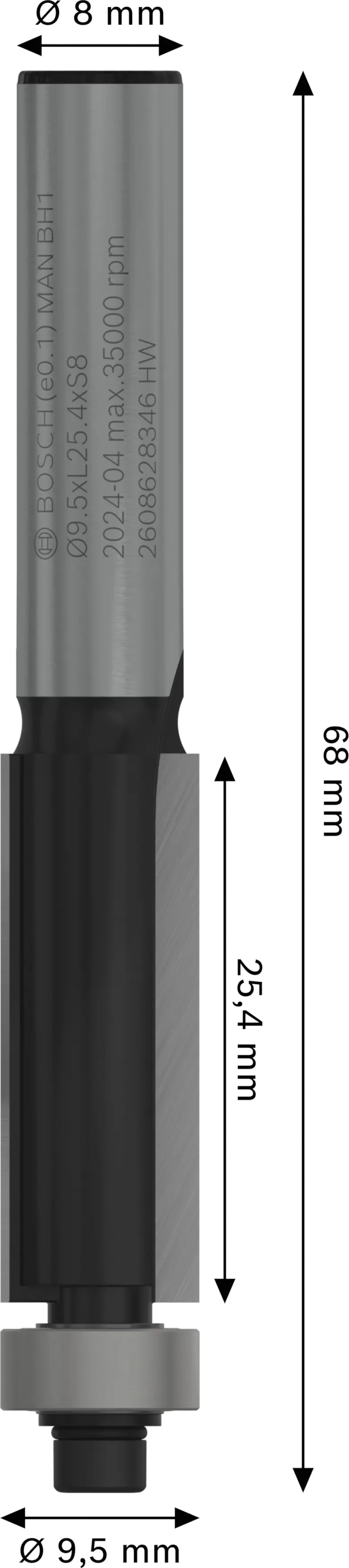 Bosch Laminat-Bündigfräser 8 mm D1 9,5 mm L 25,4 mm G 68 mm