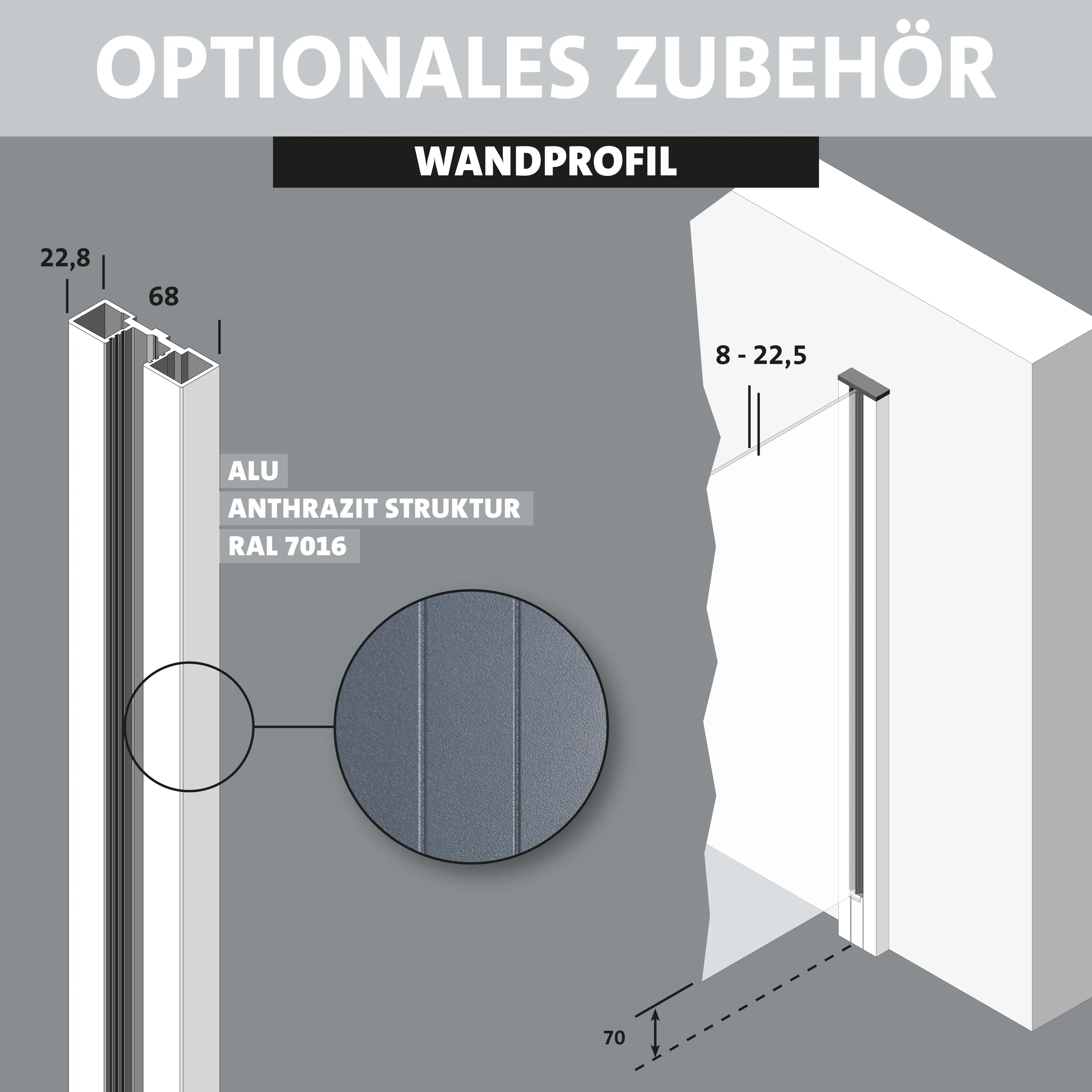 Ambiente Wandprofil Aluminium zum Anschrauben 187 cm anthrazit    