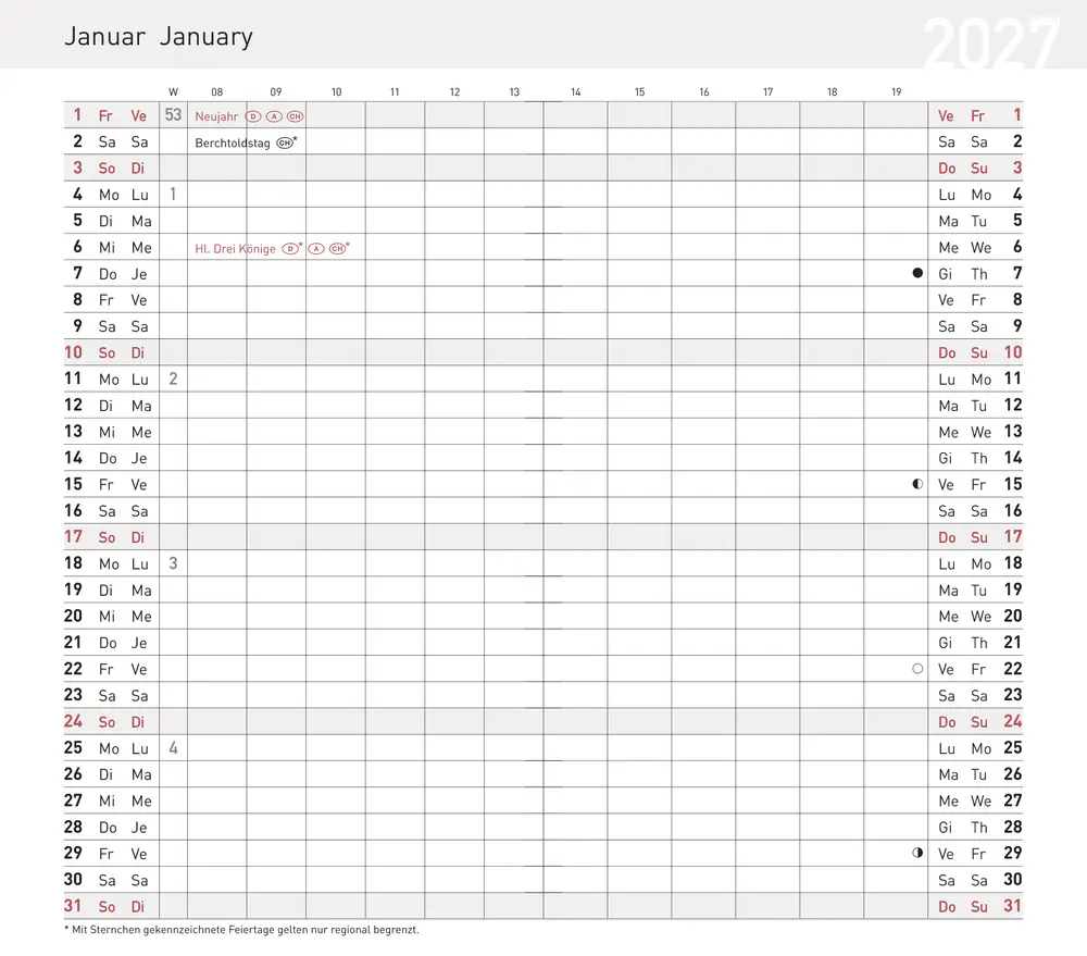 Korsch Taschenkalender Pluto 2027 rot
