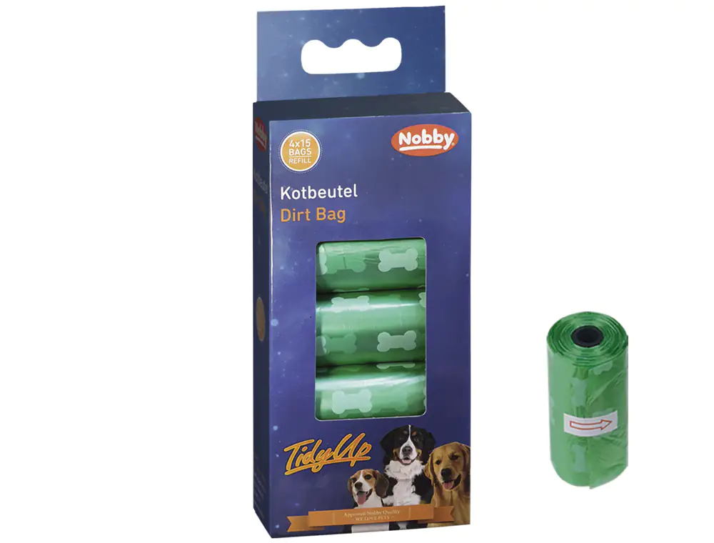 Nobby TidyUp Kotbeutel mit Knochendruck grün, 4 Rollen je 15 Beutel
