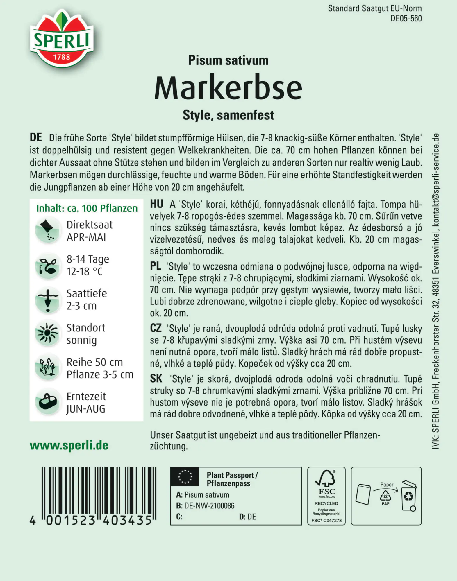 Sperli Markerbse Style