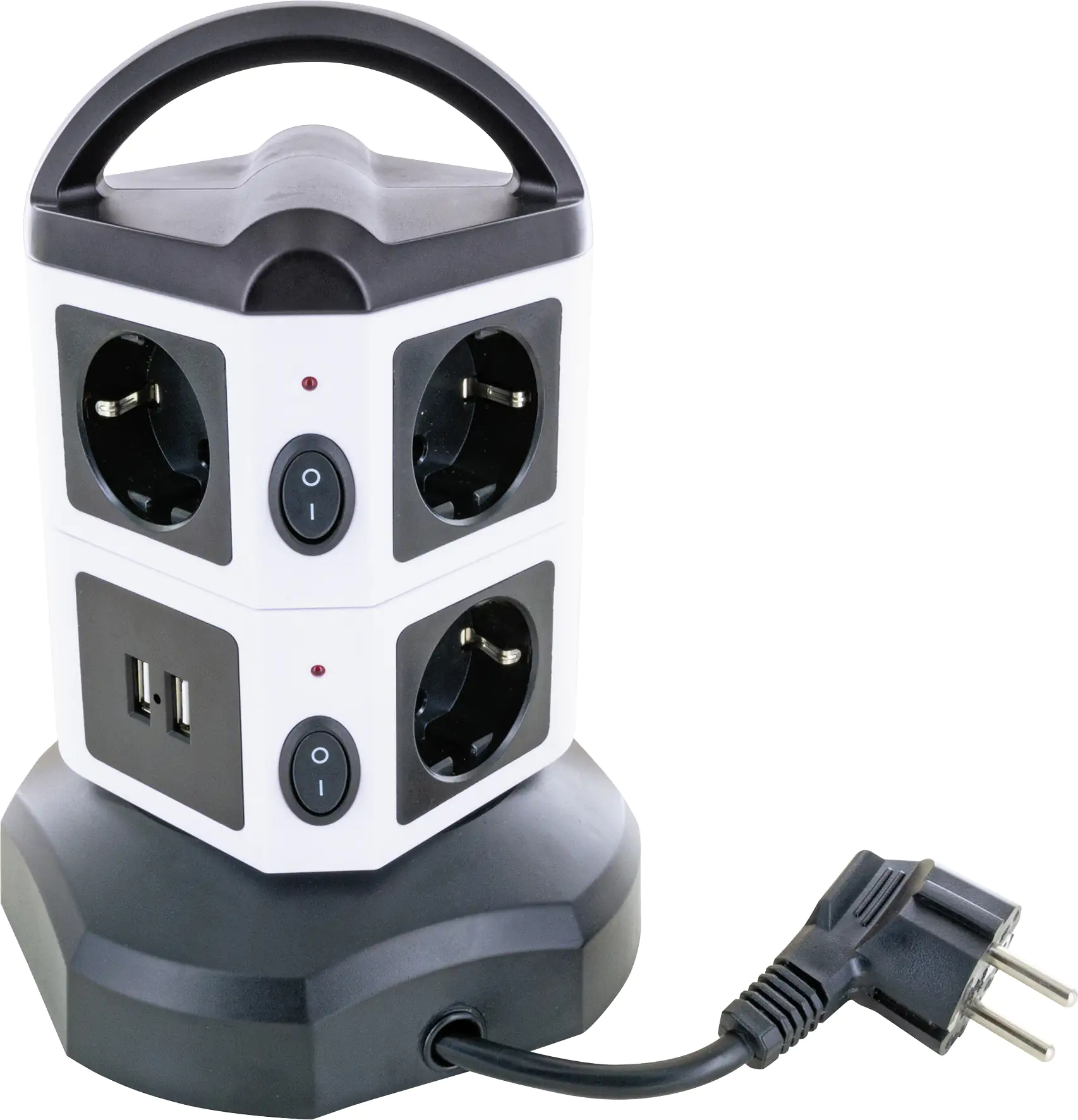 Schwaiger Steckdosentower 7-fach + 2x USB weiß, schwarz, 360° drehbar Schwaiger Steckdosentower 7-fach + 2x USB weiß, schwarz, 360° drehbar