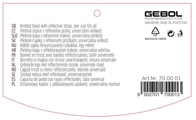 Gebol Mütze mit Reflektionsstreifen gelb Gebol Mütze mit Reflektionsstreifen gelb