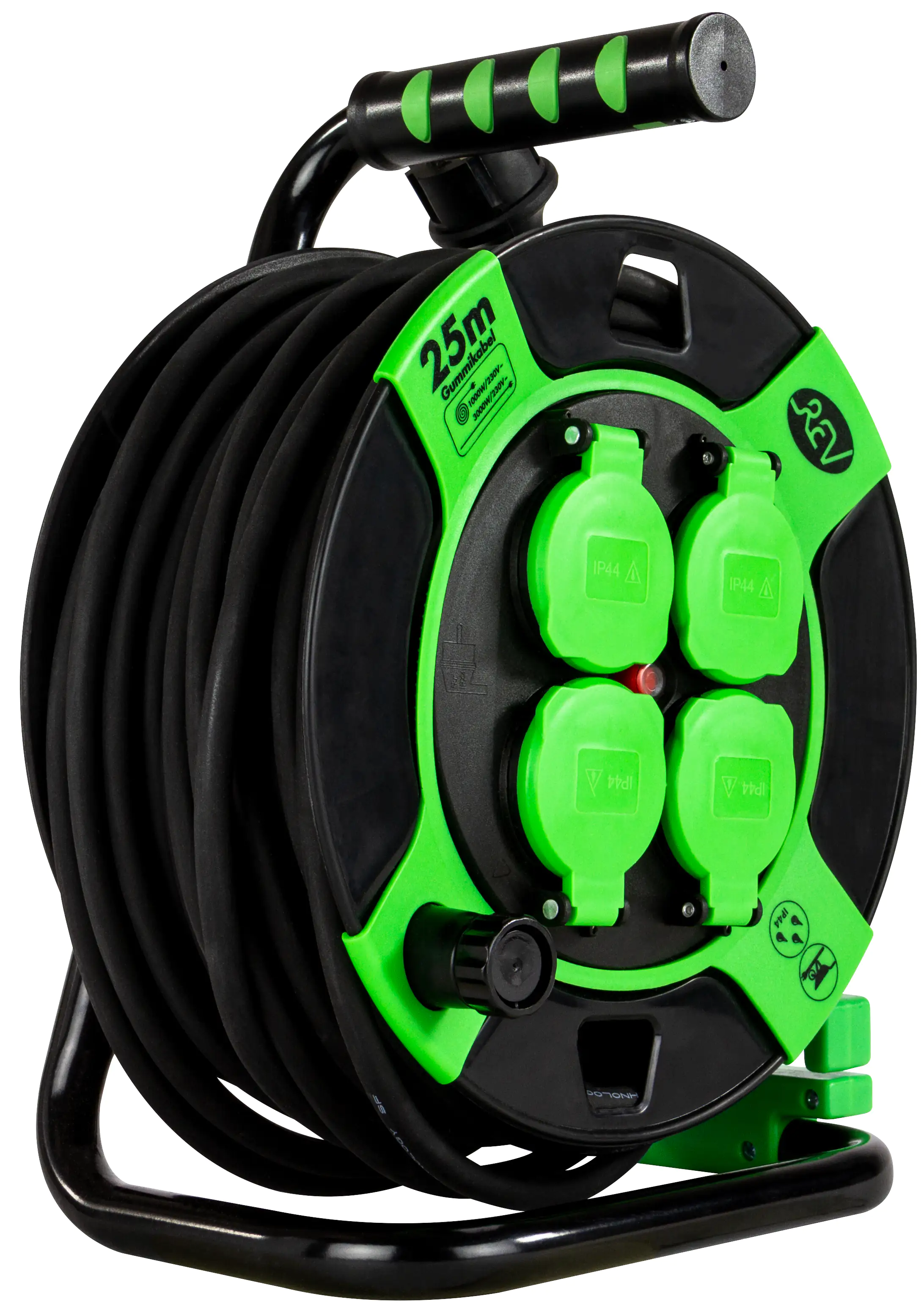 REV Kabeltrommel Außen 25 m H05RR-F 3G1,5mm², schwarz grün