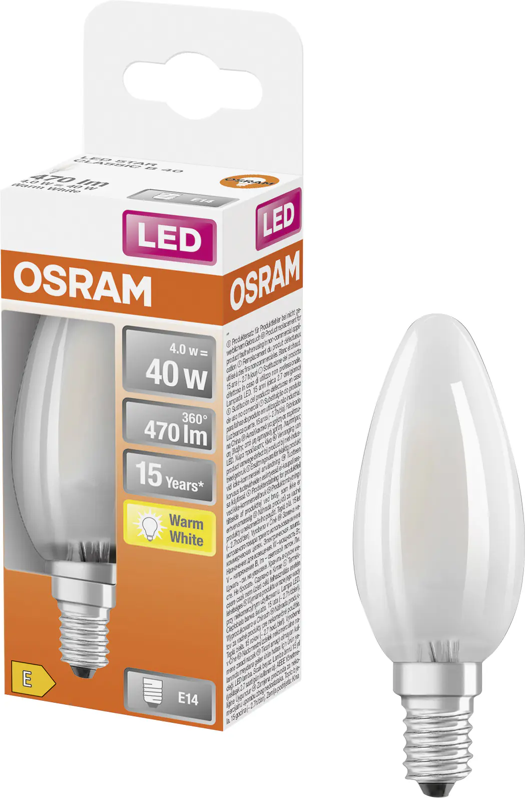 Osram LED Leuchtmittel Retrofit CLB 40 E14 4W warmweiß, weiß matt