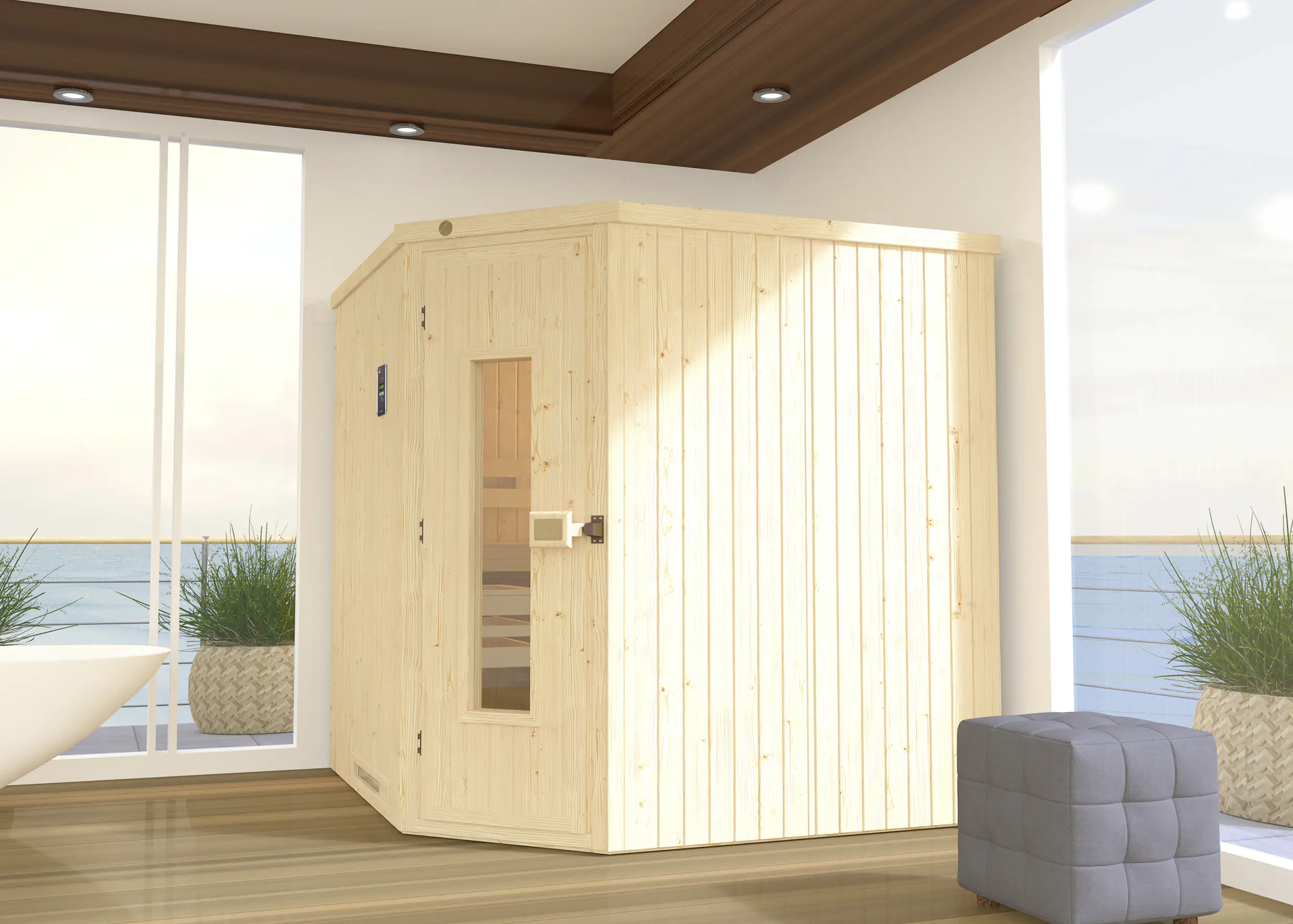 4004581238162 Weka Element-Ecksauna Varberg 3 HT BioS mit Holztür