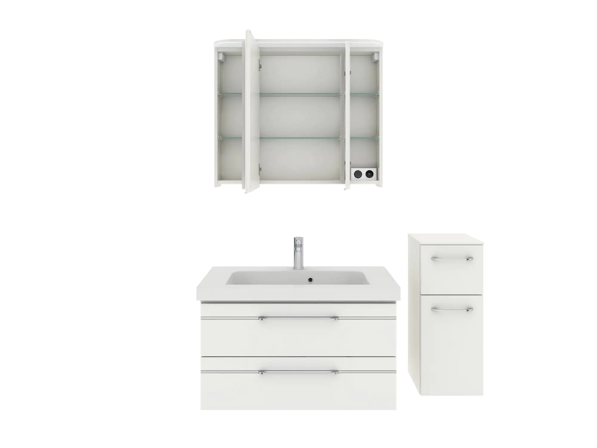 Pelipal Badmöbel-Set Balto Weiß Hgl/Weiß Glanz mit Leuchtfuge + Unterschrank 122 cm