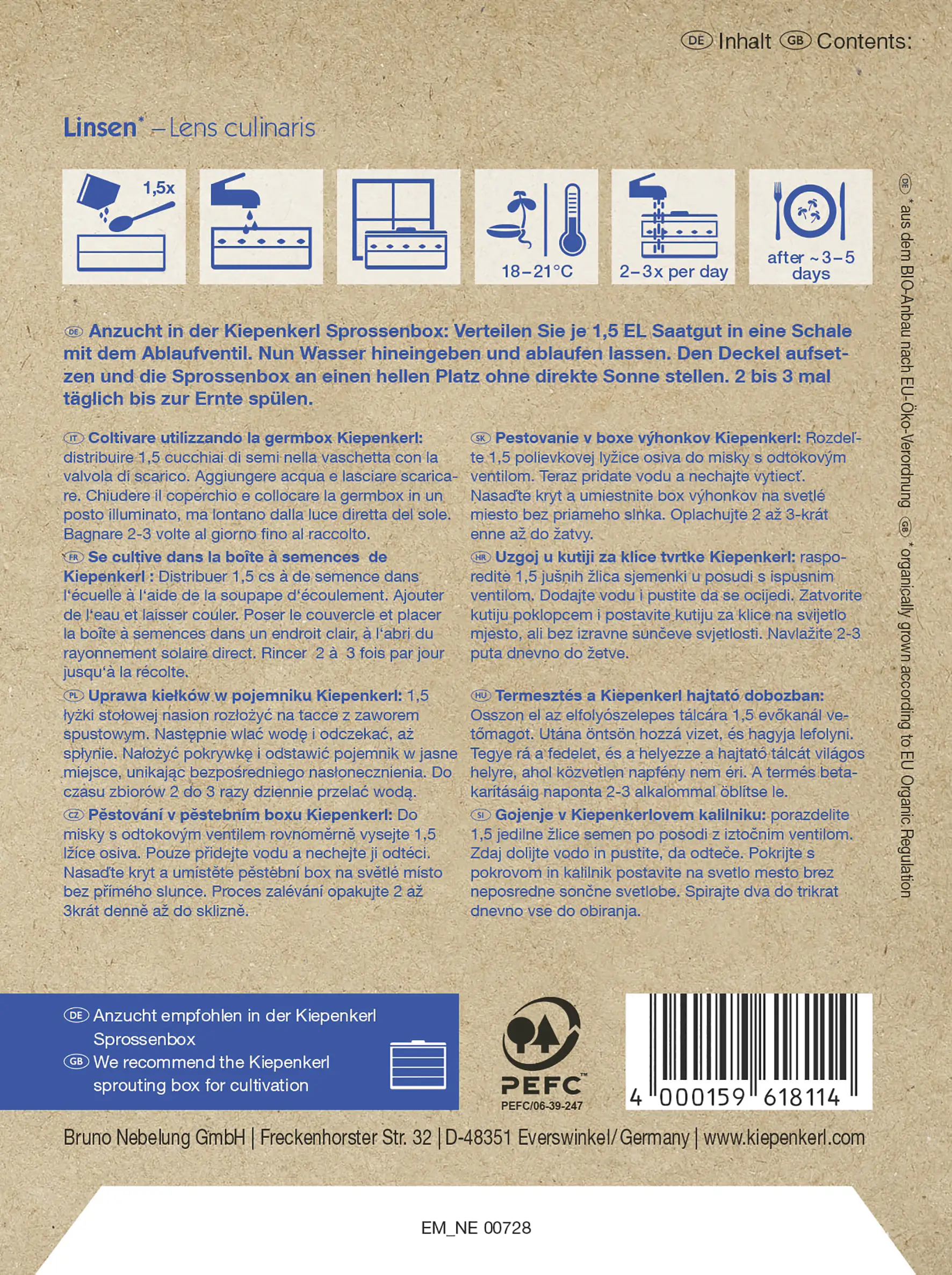 Kiepenkerl BIO Keimsprossen Linsen Inhalt: 60 g