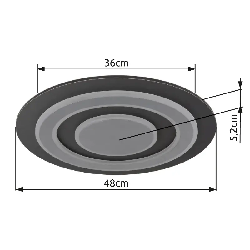 Globo Deckenleuchte Jayden Ø 48 x 5,2 cm anthrazit gebürstet warmweiß