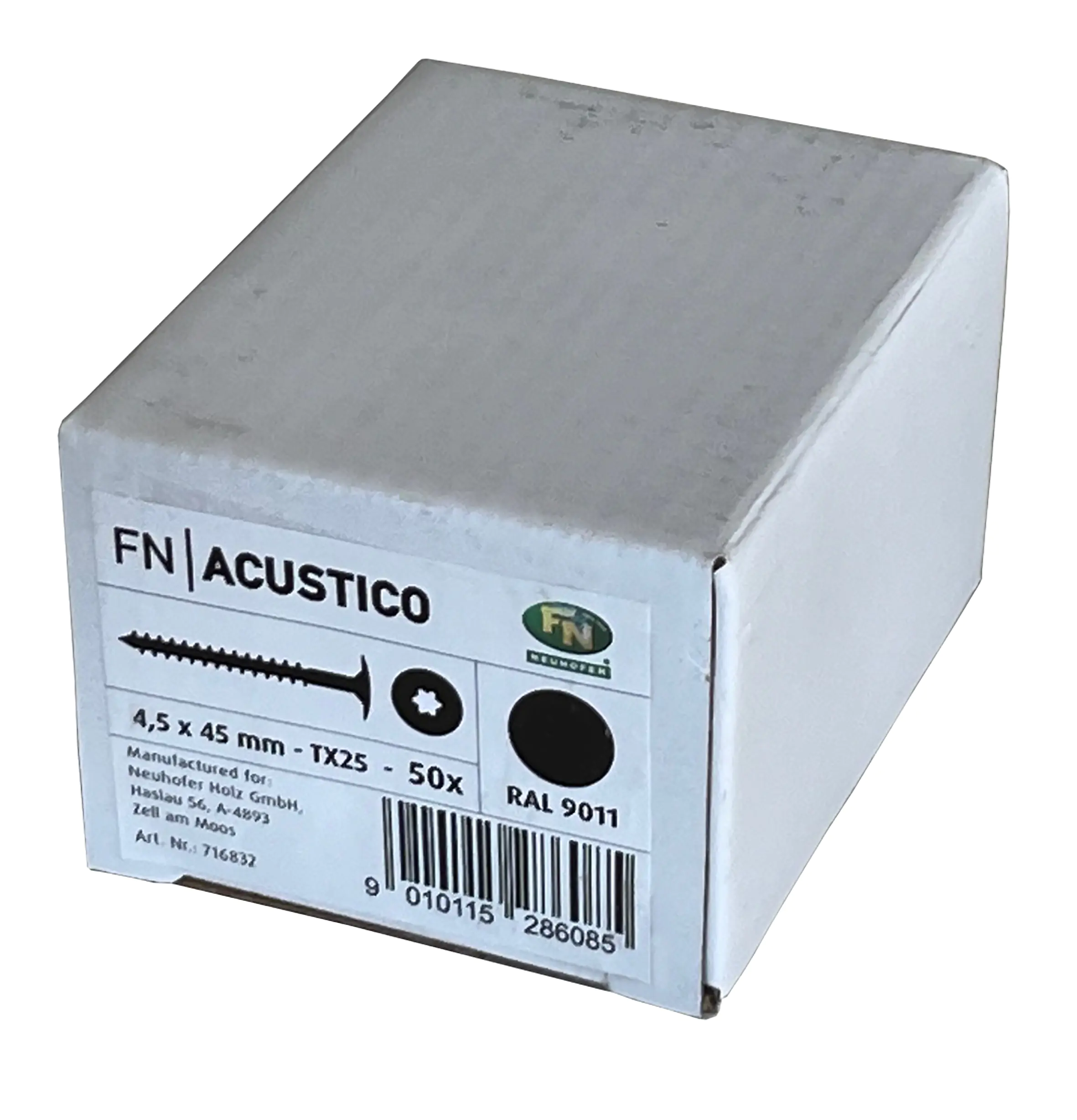 Neuhofer Schrauben mit schwarzem Kopf für Akustikpaneele 4,5 x 0,45 cm 50 Stück