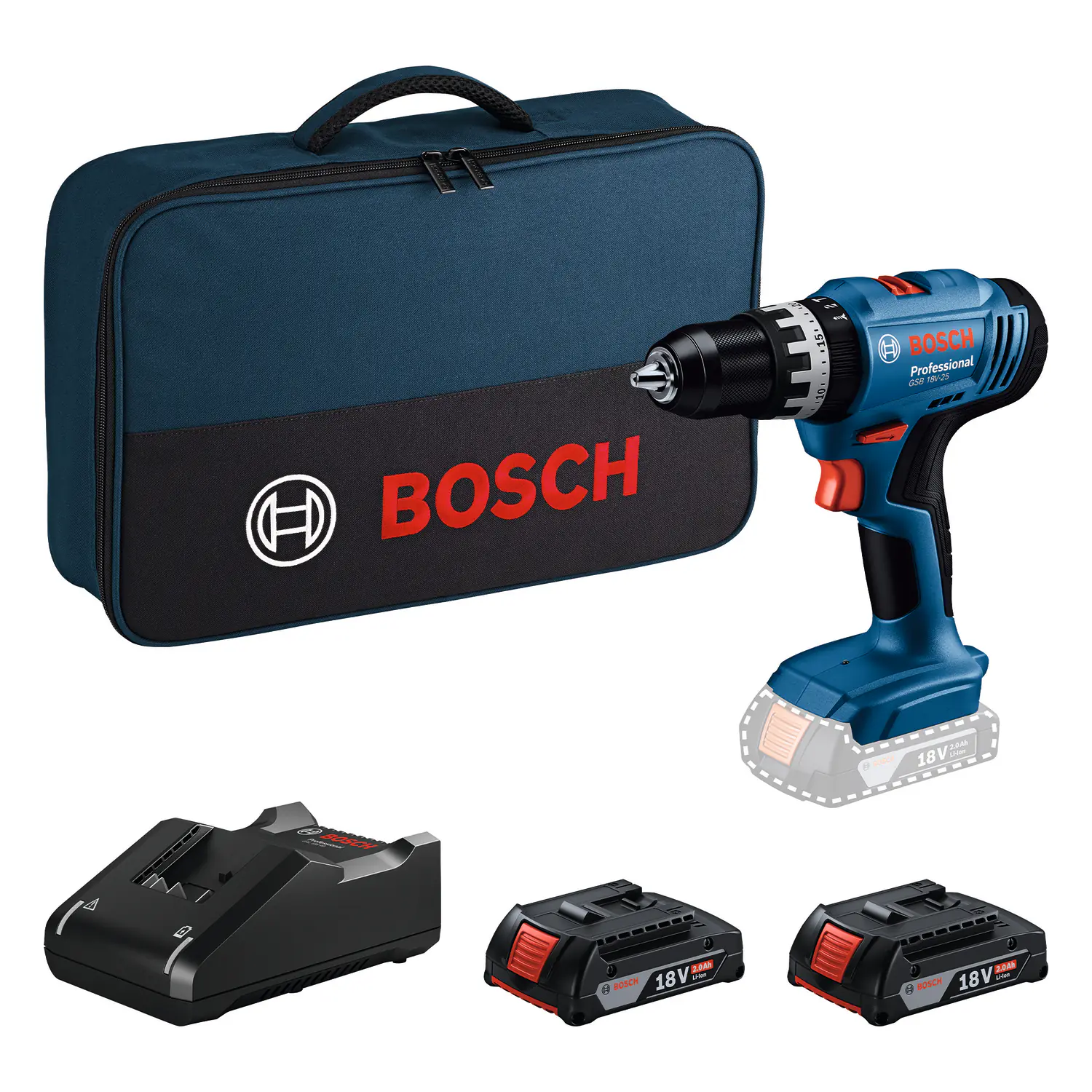 Bosch Professional Akku-Bohrschrauber GSB 18V-25 inkl. 2 x 2 Ah Akku