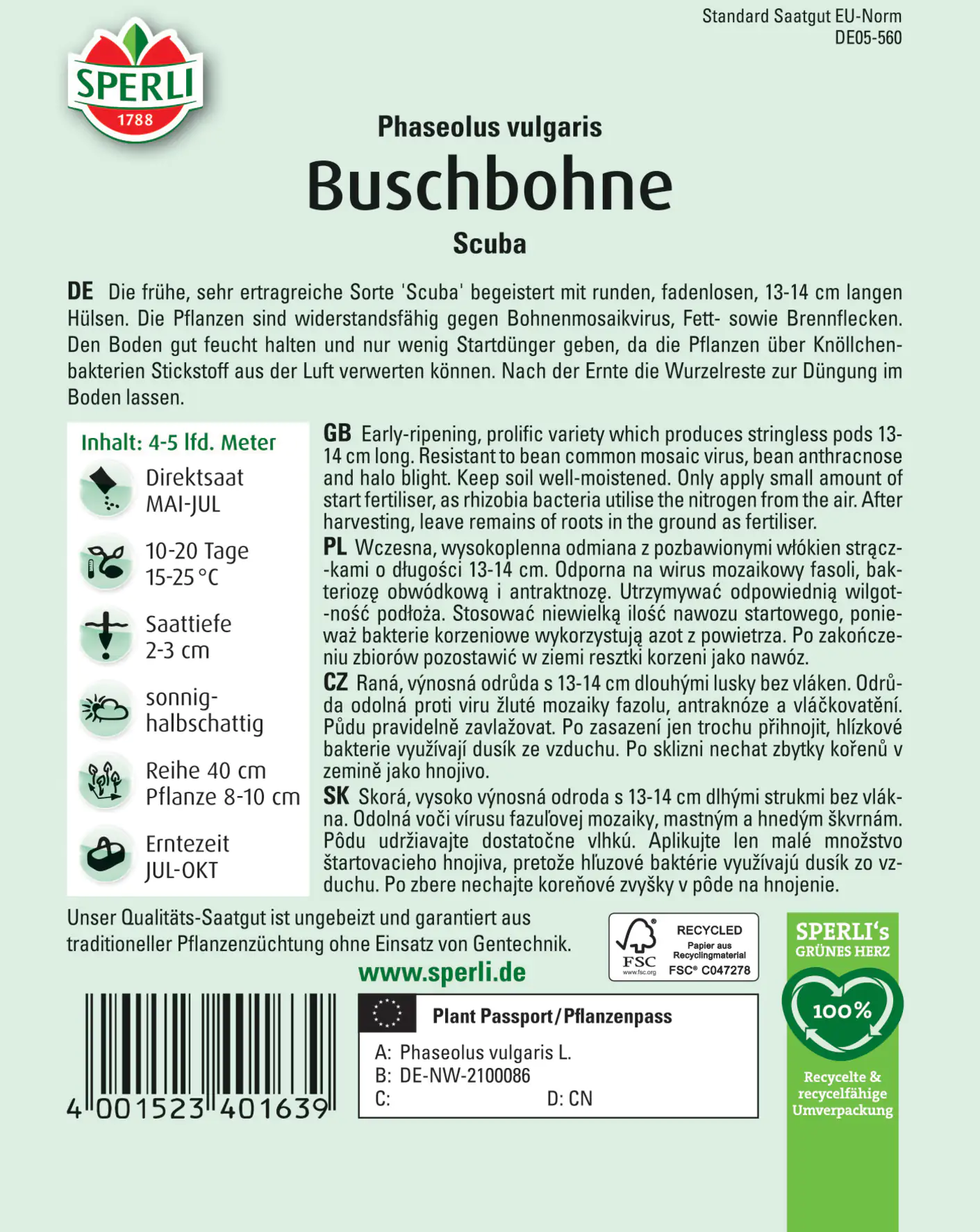 Sperli Buschbohne Scuba