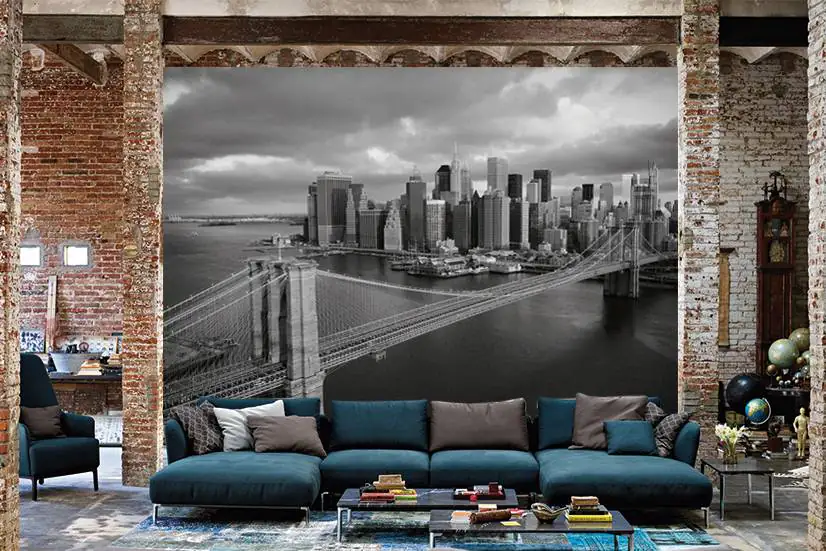 papermoon Vlies- Fototapete Digitaldruck 350 x 260 cm Brooklyn Bridge black/wh