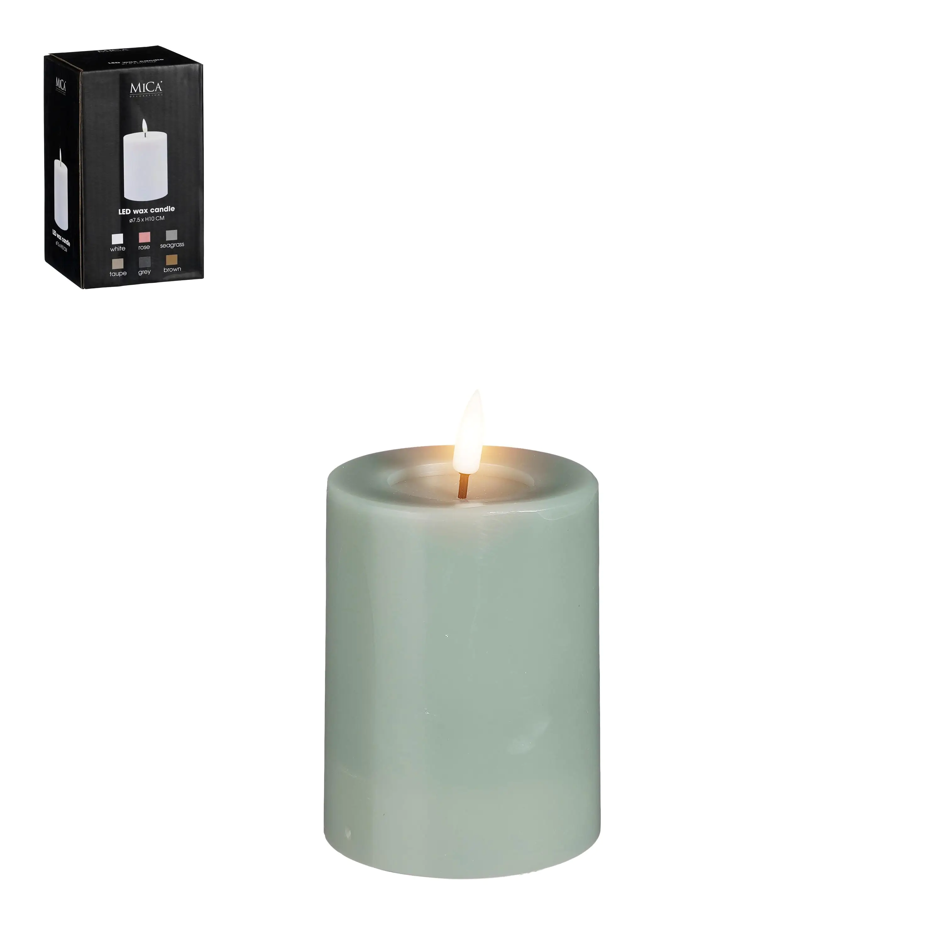 Mica LED Kerze grün, warm weiss, batteriebetrieben mit Timer 10 x Ø 7,5 cm