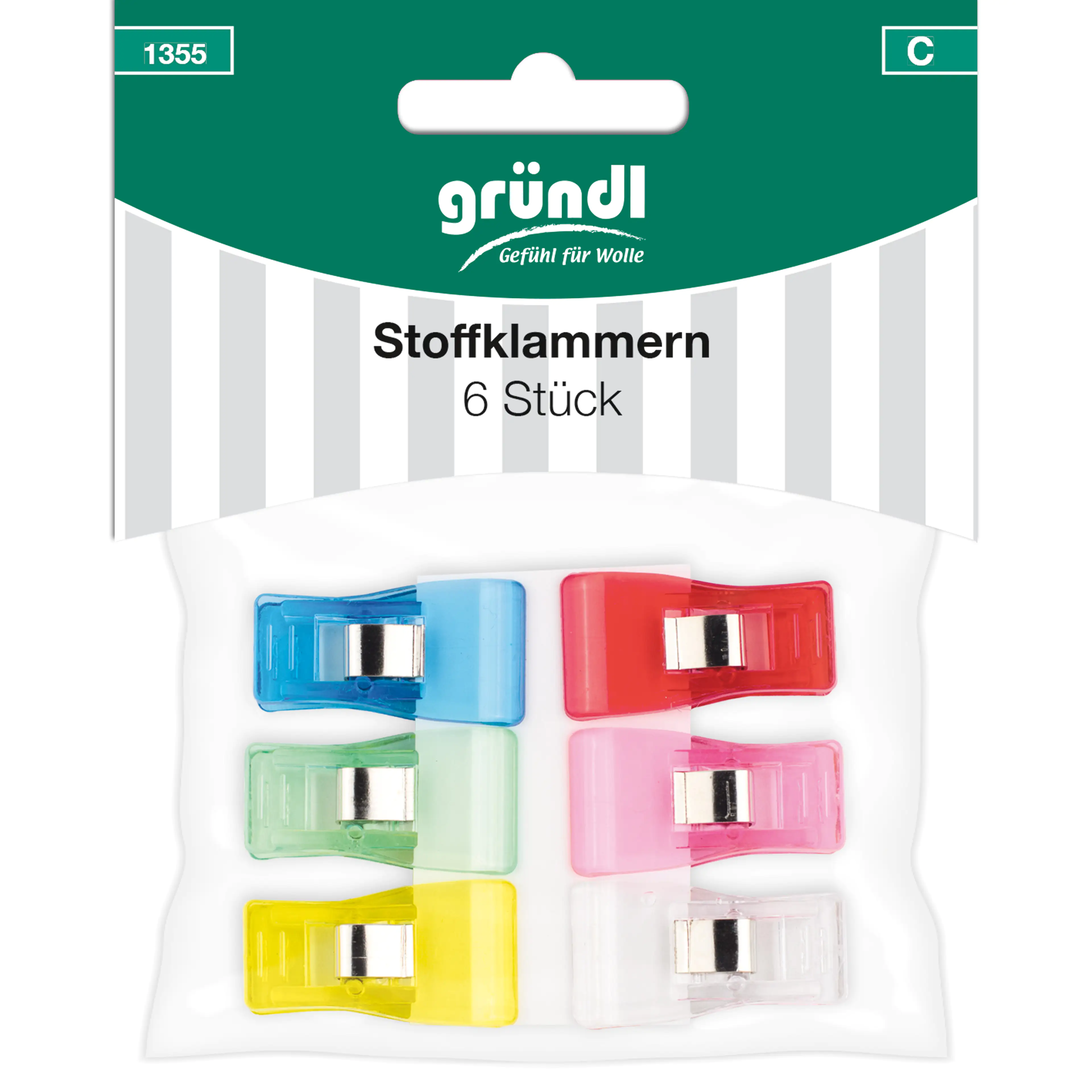 Gründl Stoffklammern gelb grün blau transparent rosa rot