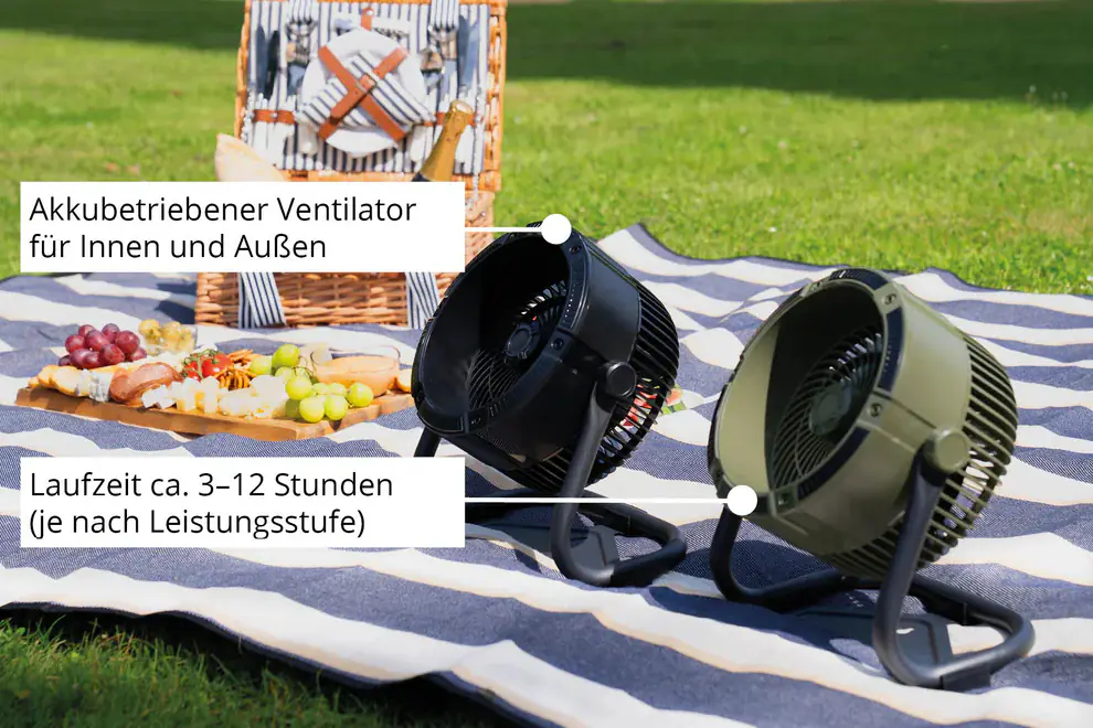 Unold Akkuventilator Outdoor Ø18,5 cm 10W inkl. Licht schwarz