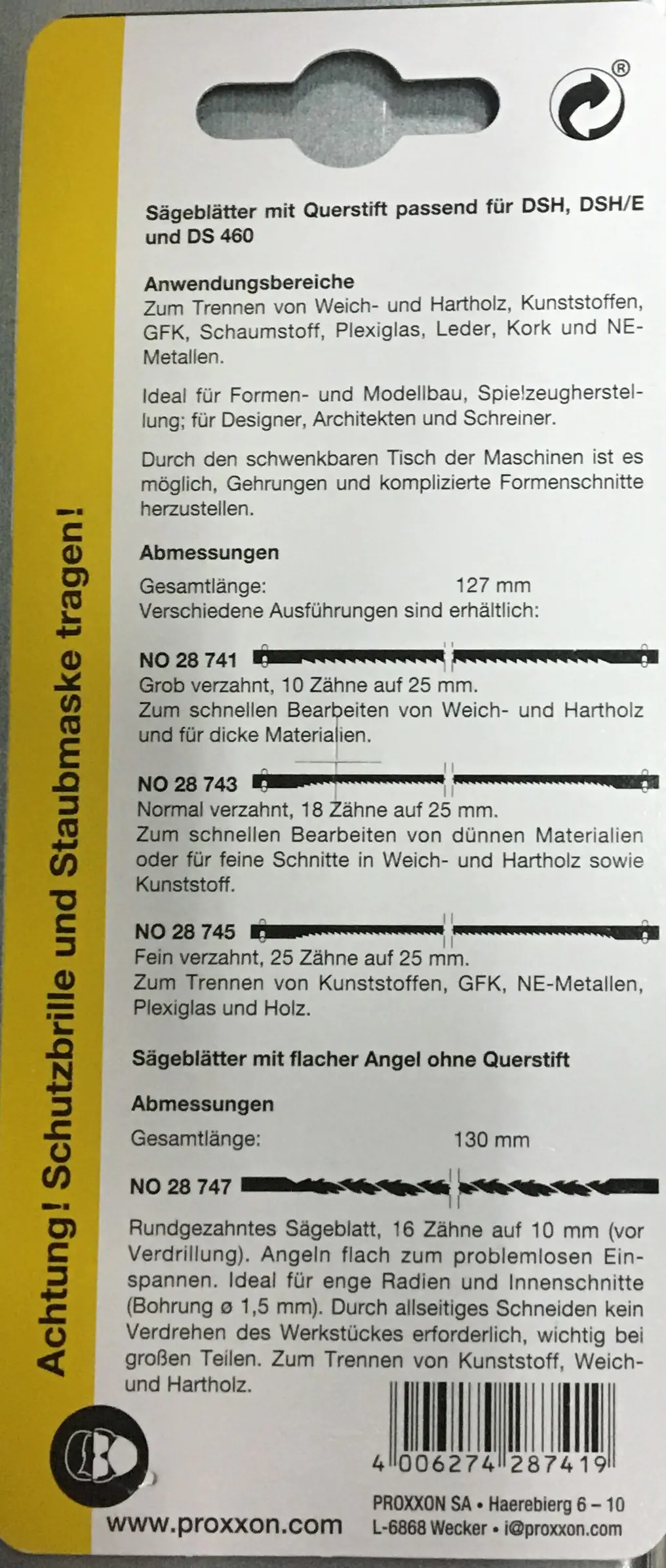 Proxxon Micromot Sägeblätter mit Querstift grob 10 Zähne 25 mm