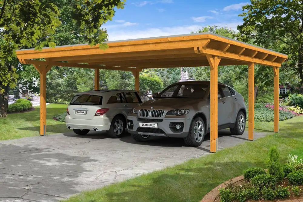 SKAN HOLZ Carport Emsland 613 x 604 cm mit Aluminiumdach, lasiert in Eiche hell SKAN HOLZ Carport Emsland 613 x 604 cm mit Aluminiumdach, lasiert in Eiche hell