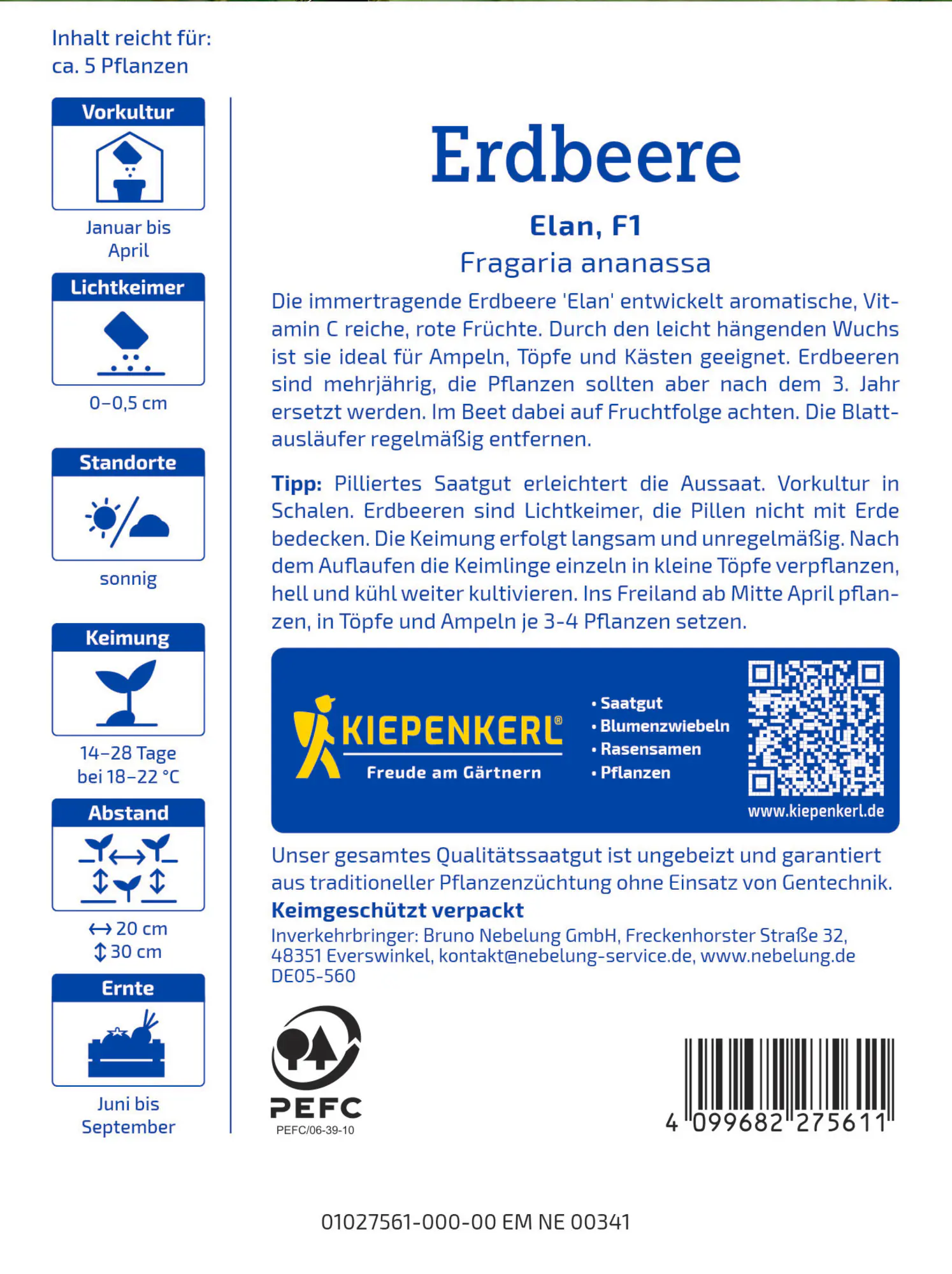 Kiepenkerl Profi-Line Saatgut Erdbeere Elan F1 Pillensaat für ca. 6 Pflanzen