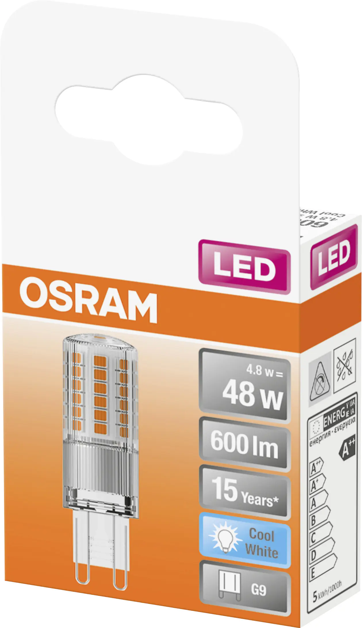 Osram LED Stiftsockellampe PIN50D G9 4,8W neutralweiß, dimmbar, klar