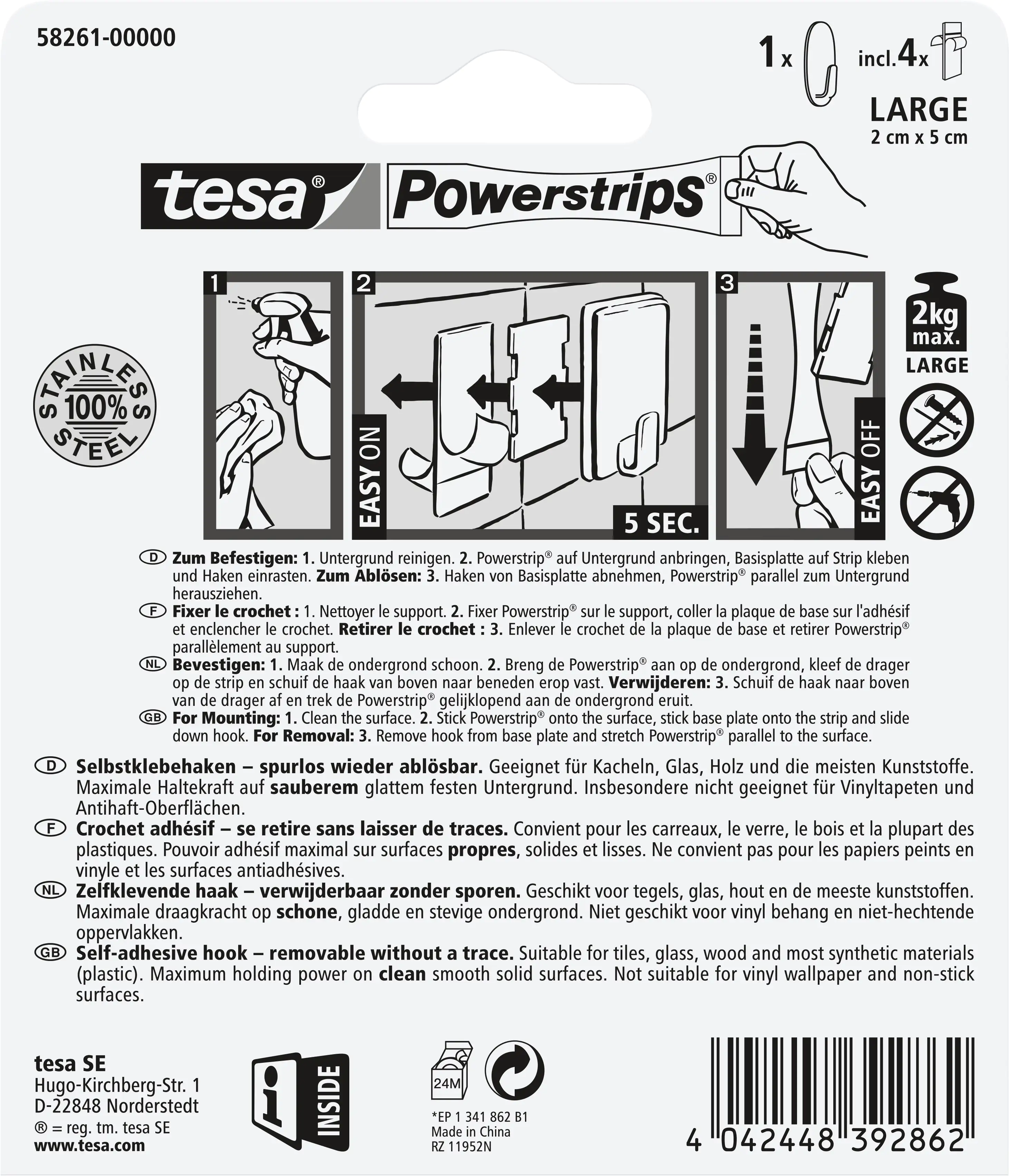 tesa Powerstrips Haken Large oval, Edelstahl tesa Powerstrips Haken Large oval, Edelstahl