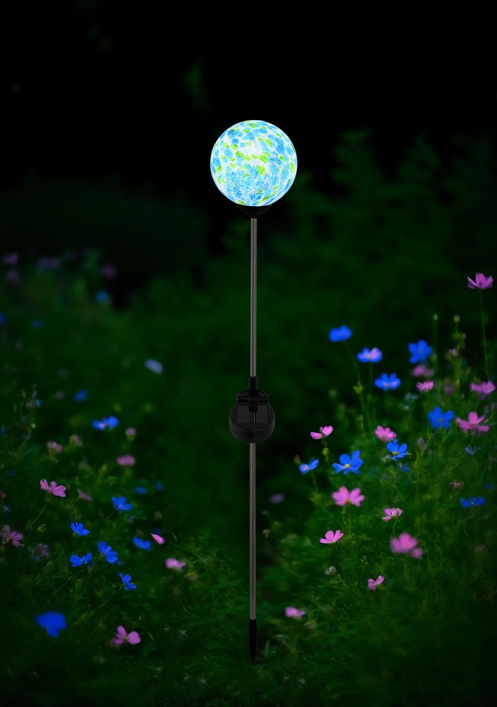 Dapo LED Solarleuchte Glaskugel mit Erdspieß weiß