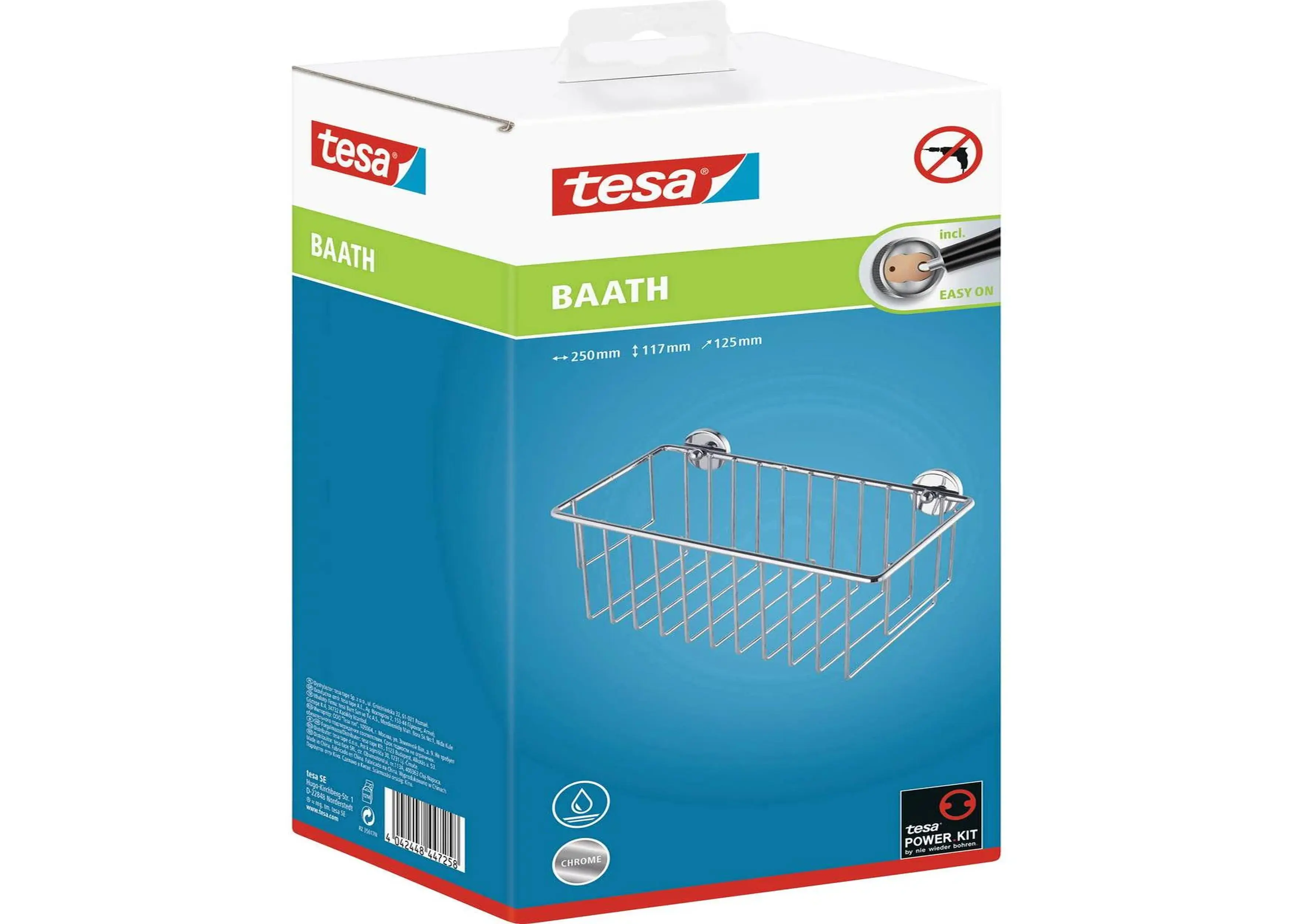 tesa Duschablagekorb BAATH+ zum Kleben viereckig 1 Ablage verchromt 25 cm