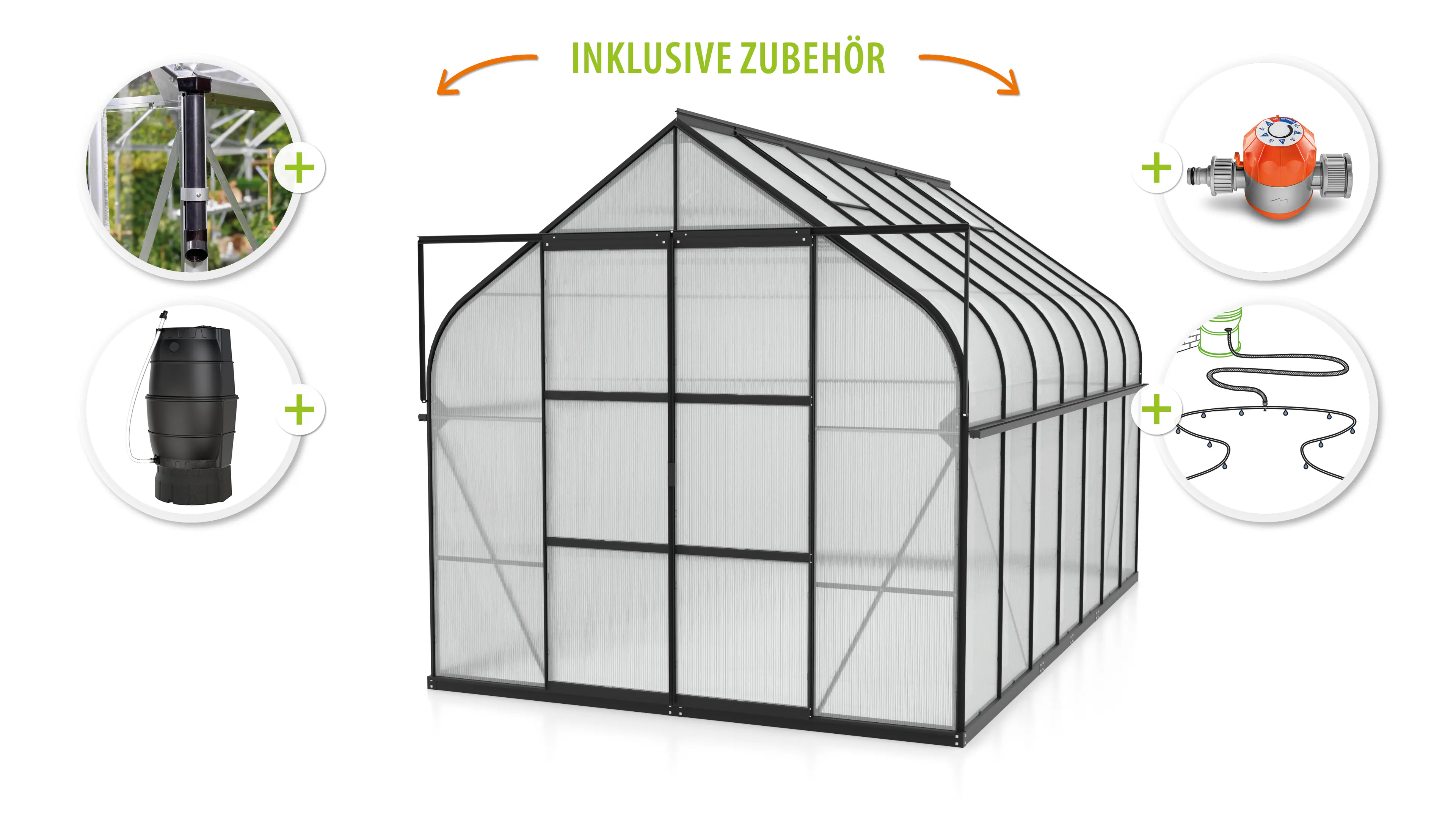 Vitavia Gewächshaus-Set-Set Dione 11500 HKP 4 mm schwarz 254 x 441 cm