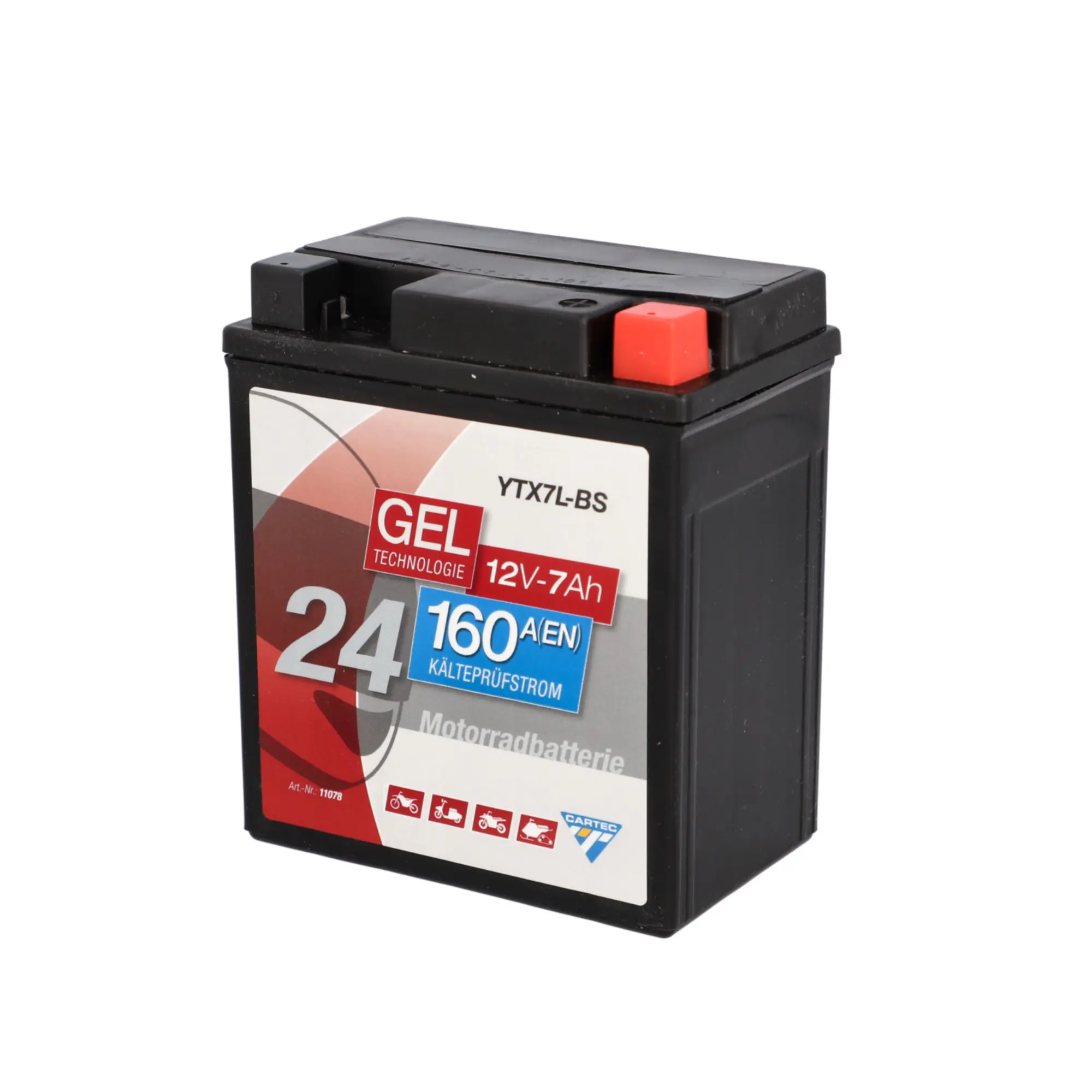 Cartec Gel Motorradbatterie YTX7L-BS 7Ah 160A