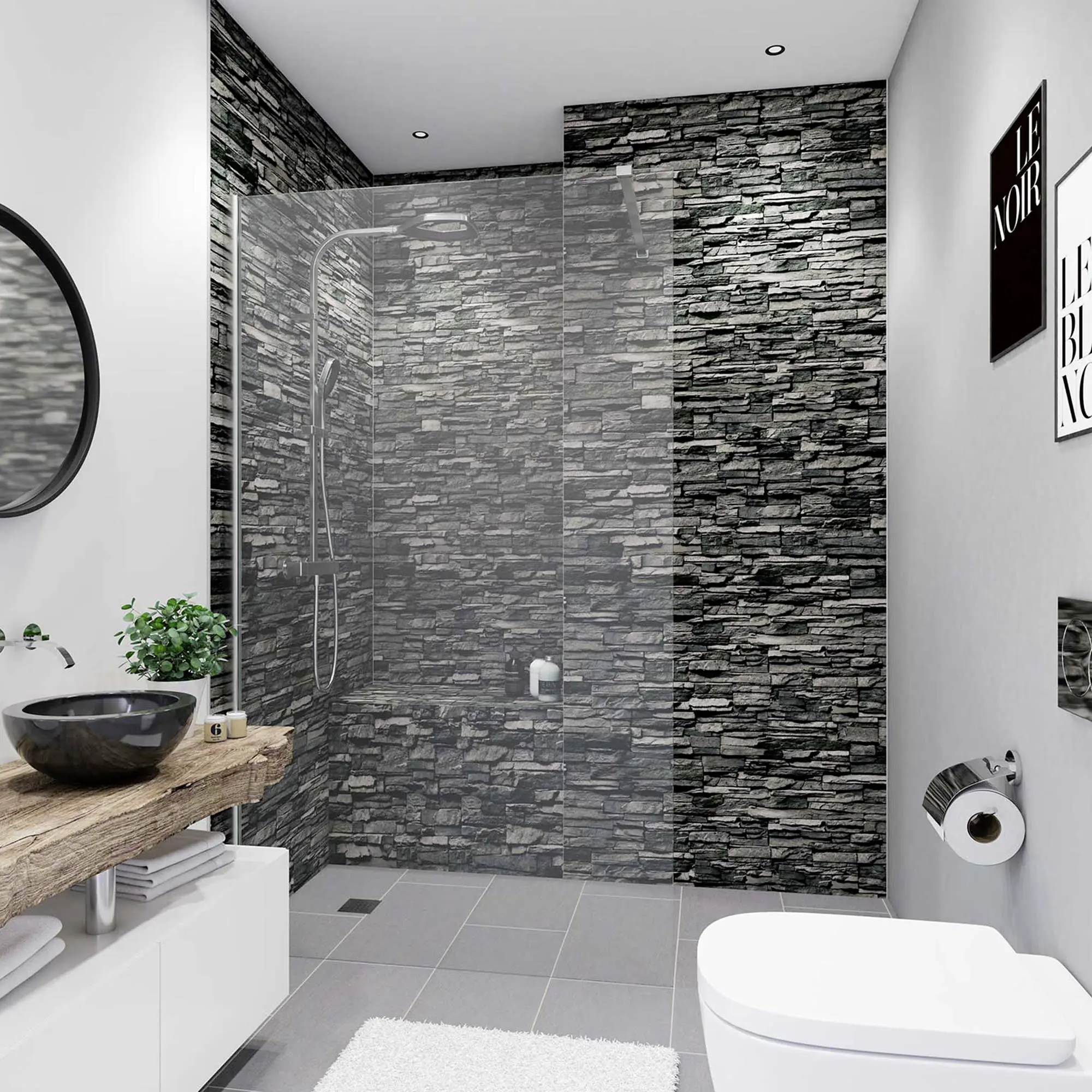 Breuer Duschrückwand Mauer-Optik dunkel Dekor 100 x 255 x 0,3 cm