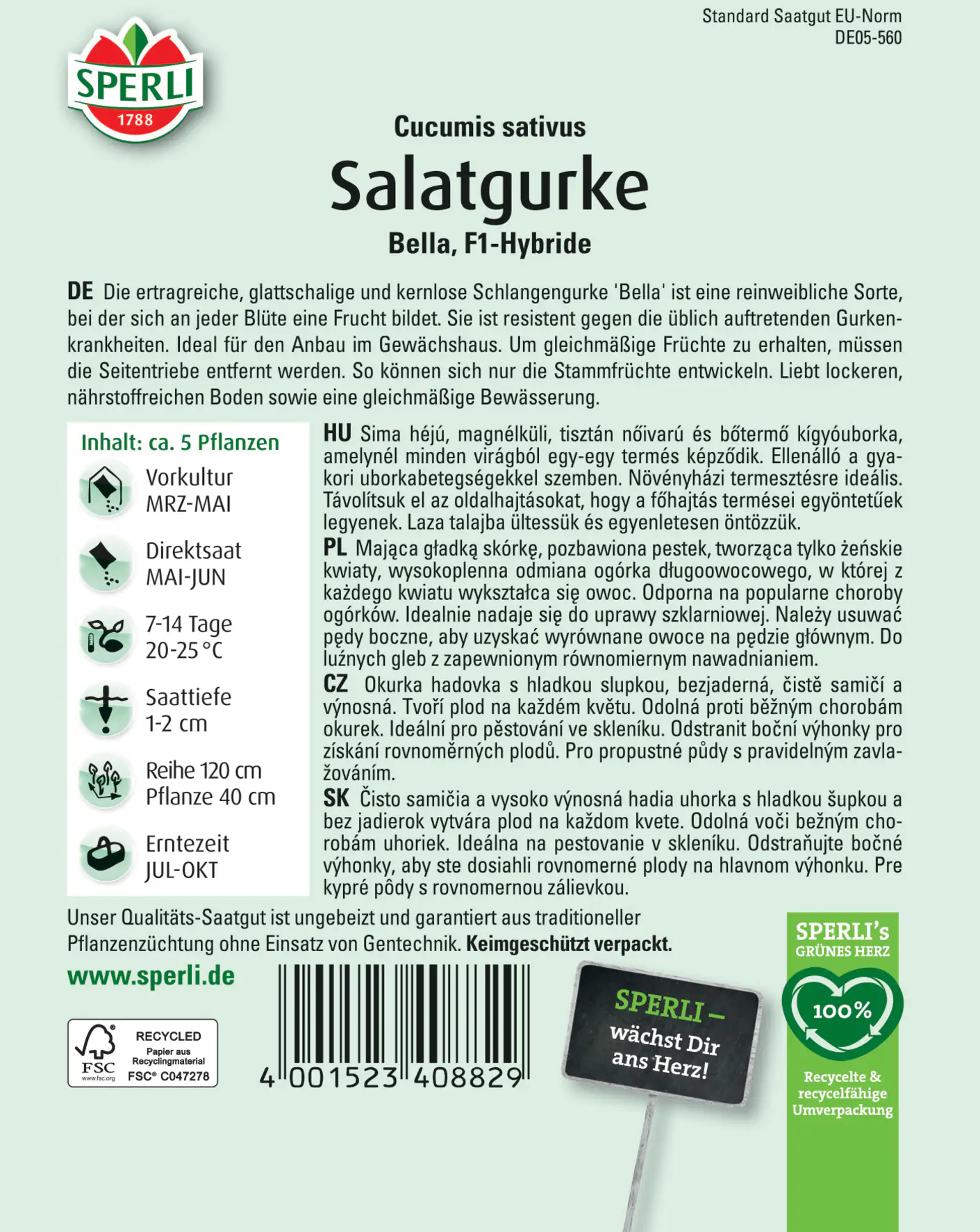 Sperli Salatgurke Bella F1