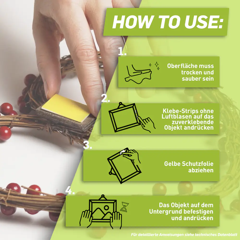 Pattex Kleben statt Bohren Klebe-Strips 10 Klebestreifen je 20 x 40mm, weiß