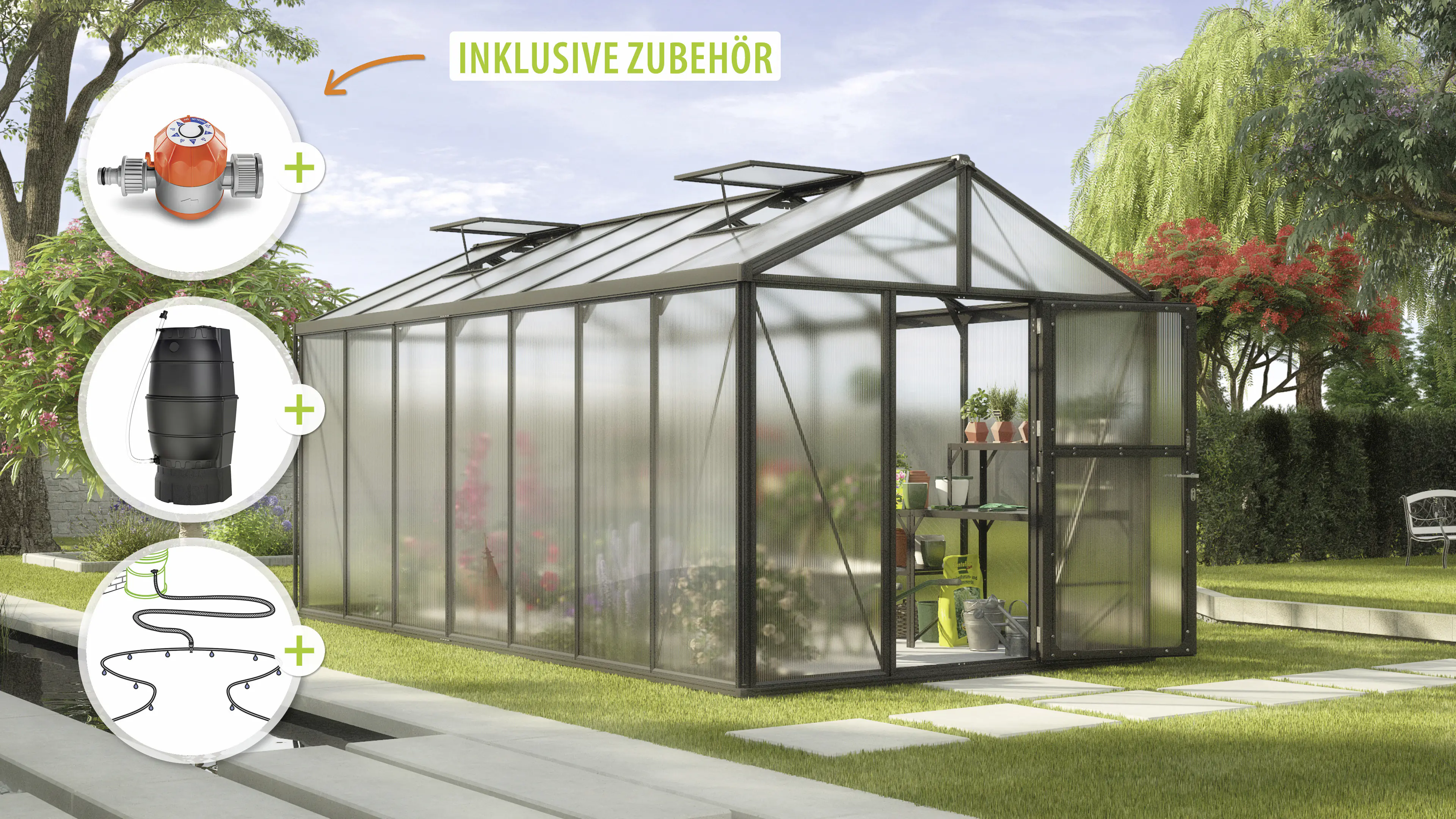 Vitavia Gewächshaus-Set Zeus 13800 HKP 16 mm schwarz 266 x 547 cm 