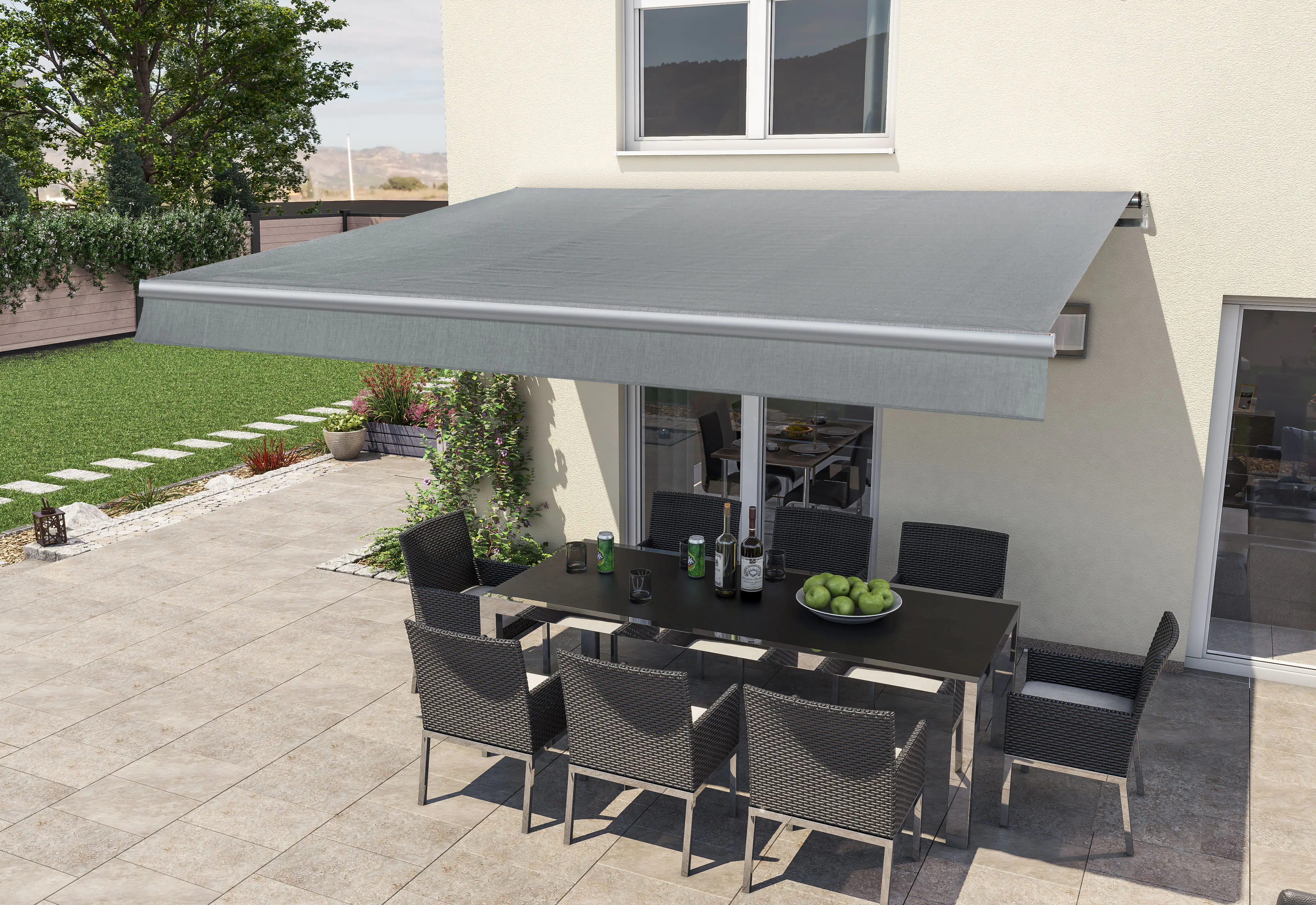 Gelenkarm-Markise Berlin mit Funkmotor hellgrau Breite 300 cm Ausfall 200 cm